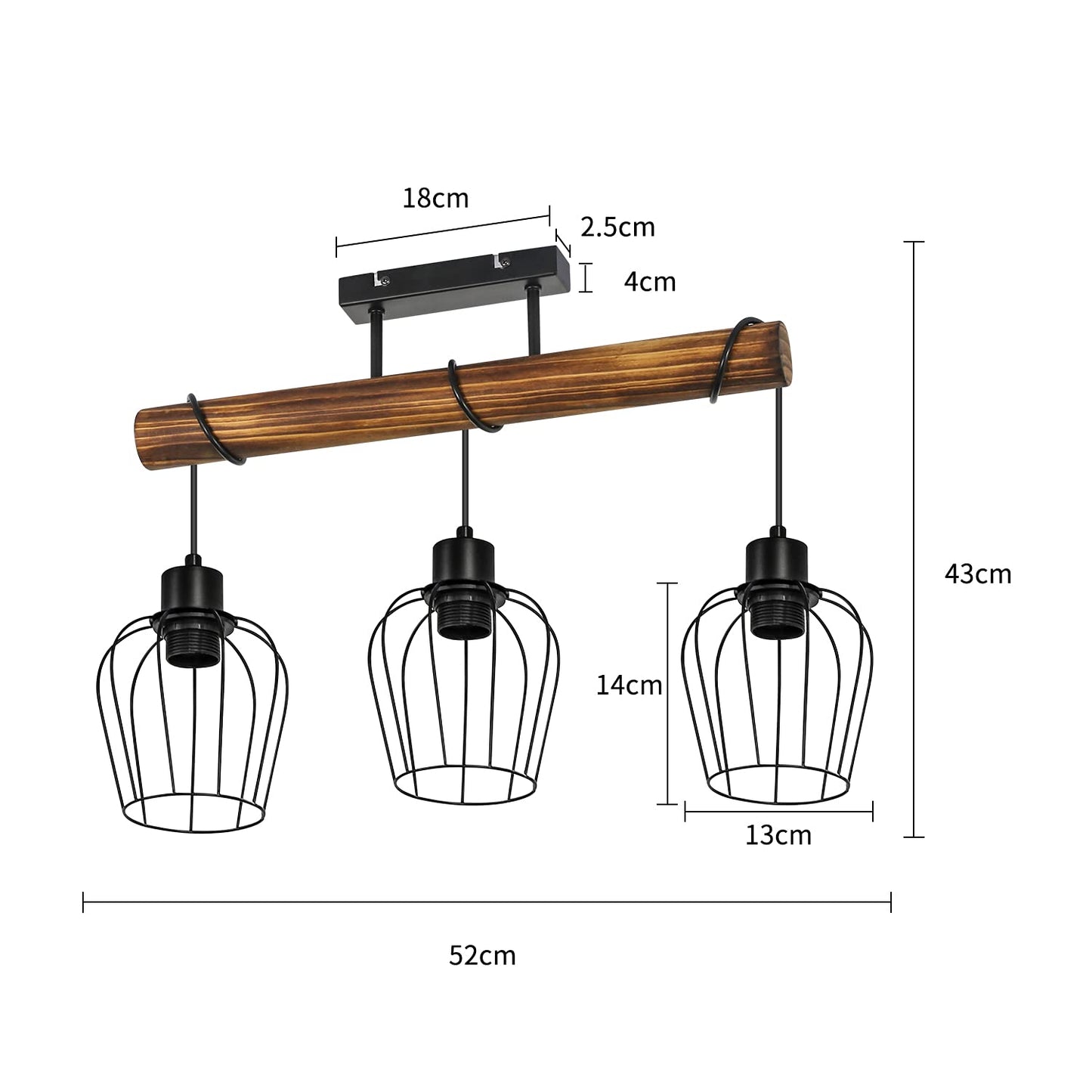 ZMH Retro Deckenleuchte Vintage Deckenlampe 3 flammige Holz Wohnzimmerlampe im Industrial Design mit höhenverstellbaren Strahlern aus Metall und Holz - Schwarz - Fassung: E27 - ohne Leuchtmittel