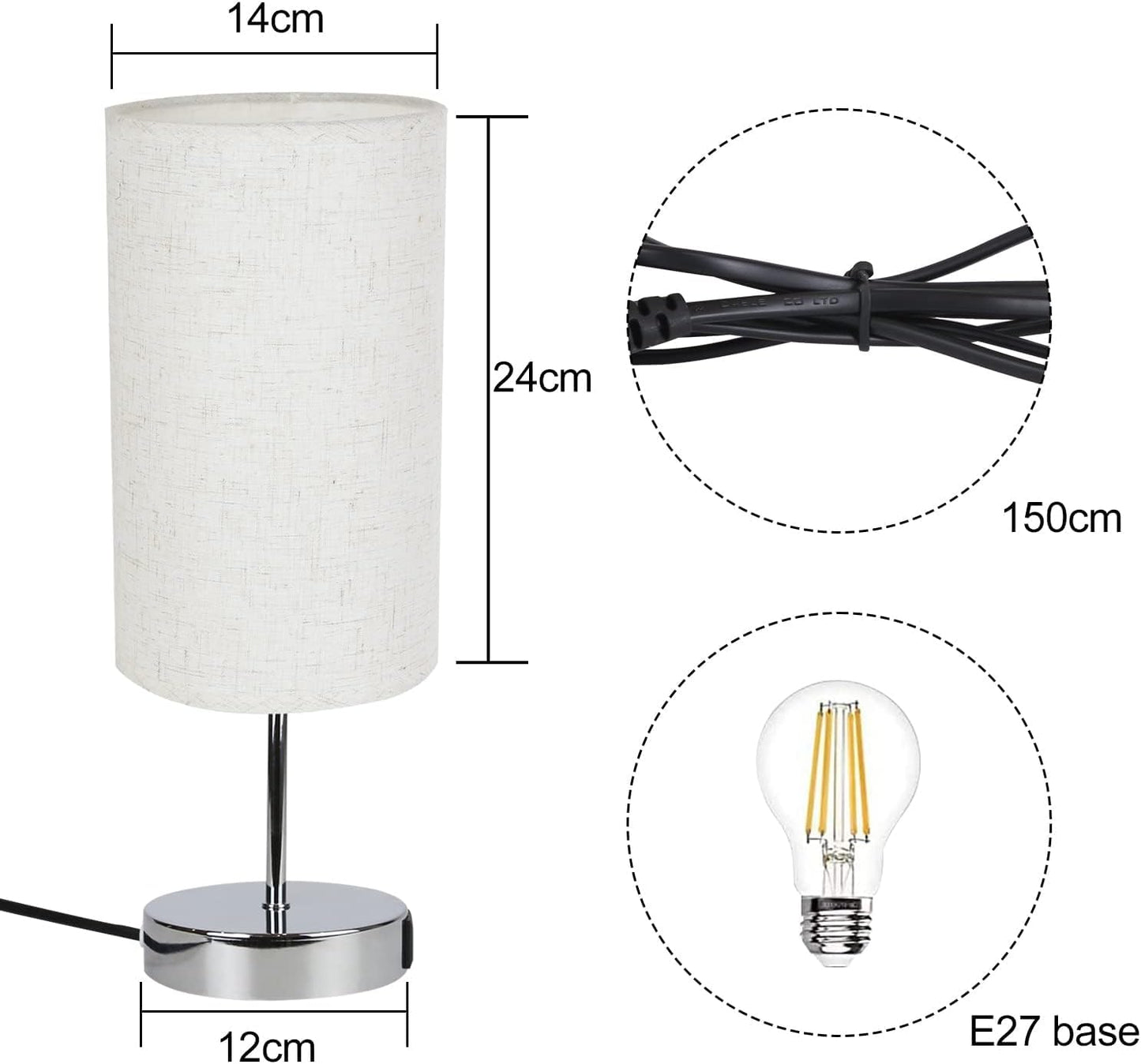 ZMH Nachttischlampe mit Ladefunktion Touch - Tischlampe E27 Warmweiß Dimmbar Nachtlicht USB Stoff Lampenschirm für Modern Deko, Wohnzimmer, Geschenk, Esszimmer, Schlafzimmer