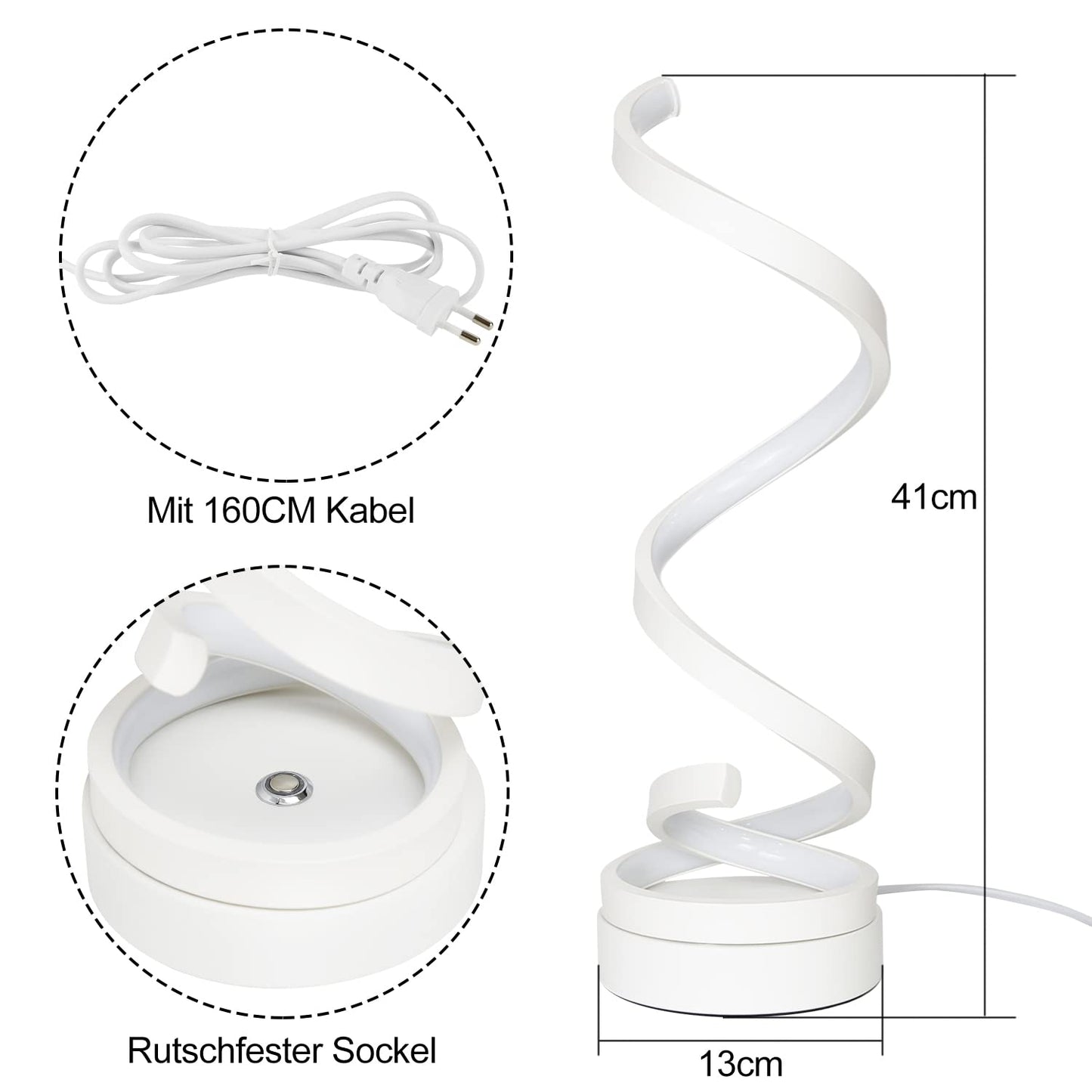 ZMH LED Tischlampe Touch Dimmbar Nachttischlampe : Modern Tischleuchte 12W Schreibtischlampe mit 1,6M Kabel Spiral Bettlampe Schlafzimmerlampe aus Metall Nachtlampe Dekolampe für Wohnzimmer Büro