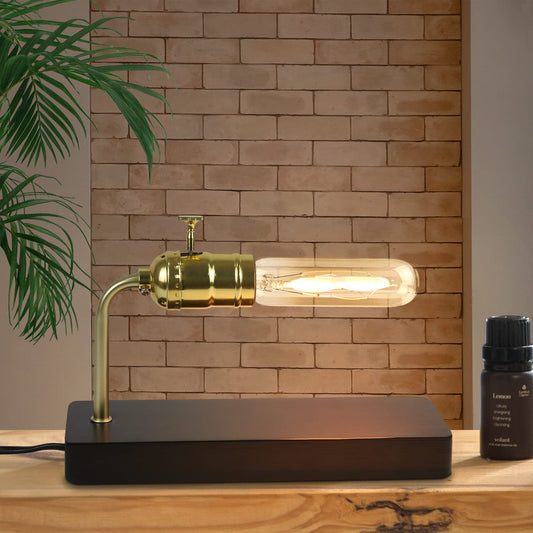ZMH Vintage Tischlampe Holztischlampe - Industrielle Nachttischlampe mit Schalter Retro Design Nachtlampe Steampunk Antik Metall F¨¹r Wohnzimmer Schlafzimmer Bett B¨¹ro Hotel(ohne Leuchtmittel)