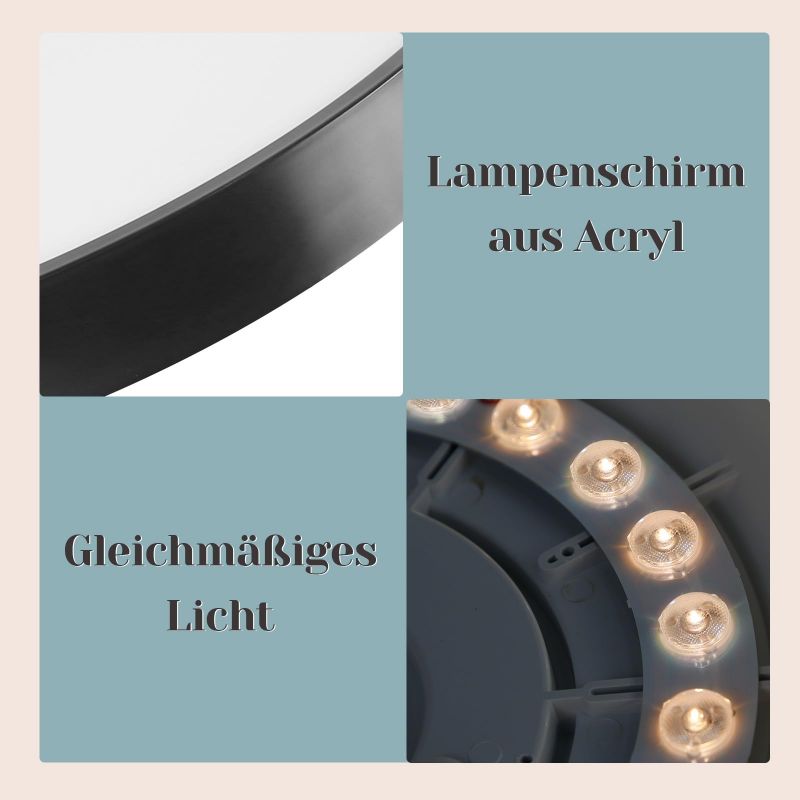 ZMH Deckenlampe LED Deckenleuchte Flach - Schlafzimmerlampe Dimmbar Schwarz Küchenlampe Badlampe 30W IP44 Flurlampe Kellerlampe Ø28cm Rund Badezimmerlampe Fernbedienung Wohnzimmer Schlafzimmer Bad