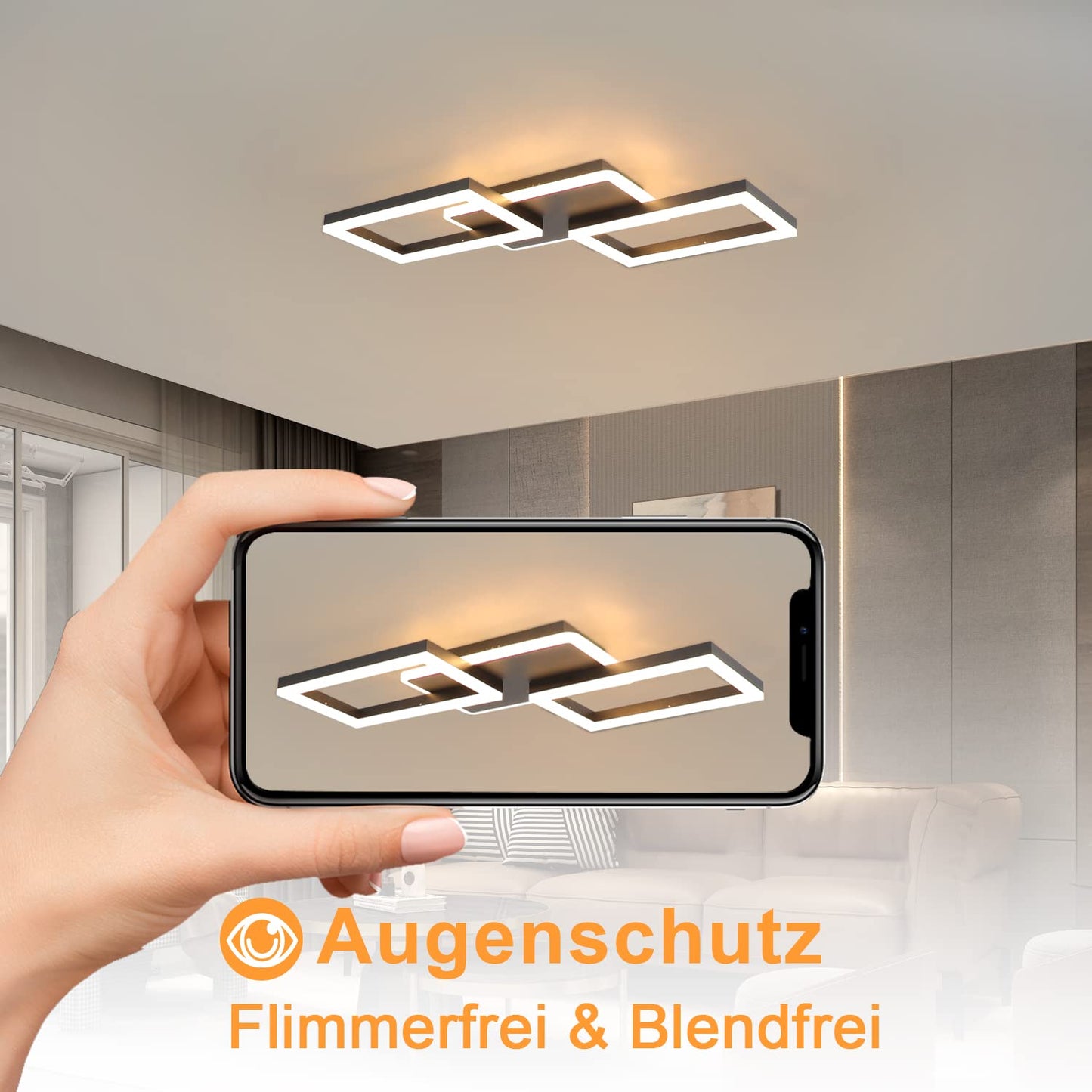 ZMH LED Deckenleuchte Wohnzimmer Deckenlampe - 48W Dimmbar Schlafzimmerlampe Schwarz Flach Design mit Fernbedienung aus Metall Modern Küchenlampe für Schlafzimmer Esszimmer Küche Flur Kinderzimmer