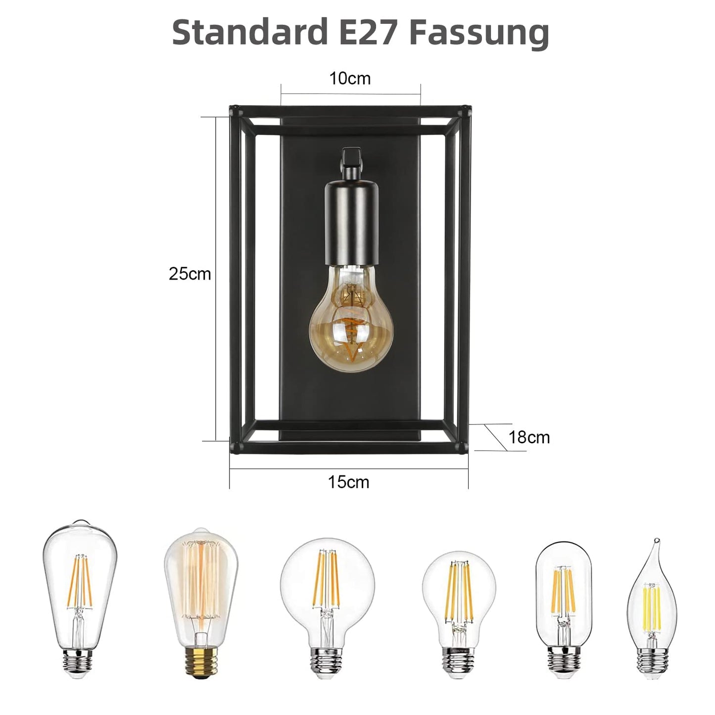 ZMH Wandleuchte Innen Wandlampe Schwarz - Wandbeleuchtung Vintage Schlafzimmer Treppenhaus Beleuchtung Retro Flurlampe E27 Metall Industrial Style für Wohnzimmer Küche - Ohne Leuchtmittel