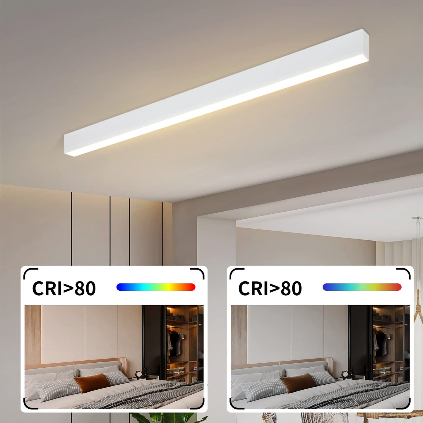 ZMH Deckenlampe LED Deckenleuchte Wohnzimmer - 58W Modern Schlafzimmer Weiß Deckenbeleuchtung 100CM Lang Bürolampe Decke Dimmbar mit Fernbedienung Wohnzimmerlampe für Küche Büro Esszimmer