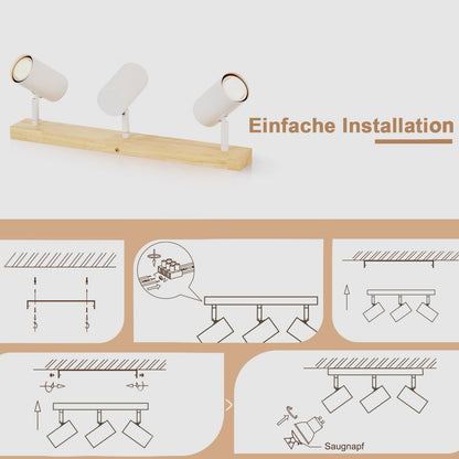 ZMH Deckenleuchte Holz 3 Flammig Deckenstrahler - Modern Deckenlampe GU10 Spots Industrial Weiß Schwenkbar 350° Retro Wandstrahler für Schlafzimmer Wohnzimmer Arbeitszimmer Flur Küche