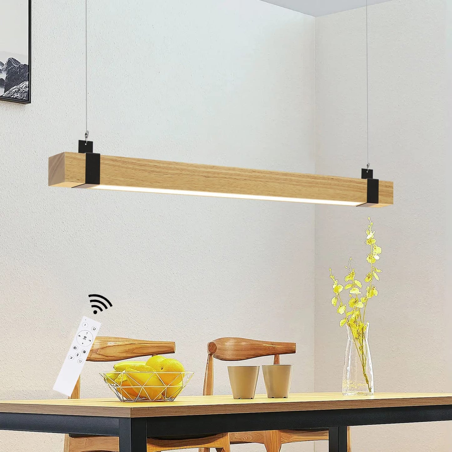 ZMH ZMH LED Pendelleuchte Esstisch Hängeleuchte Holz - Küchenlampe Hängend 100CM Hängelampe Wohnzimmer Dimmbar Esstischlampe 19W Industrial Esszimmerlampe Vintage Retro Pendellampe für Schlafzimmer Büro