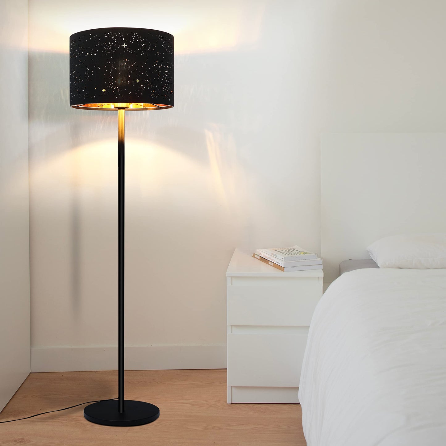 ZMH Stehlampe Wohnzimmer Modern Stehleuchte - Standleuchte aus Stoffschirm im Graugold Stern Design 144cm Standlampe mit E27 Fußschalter und Stecker für Schlafzimmer Kinderzimmer Arbaitzimmer Flur