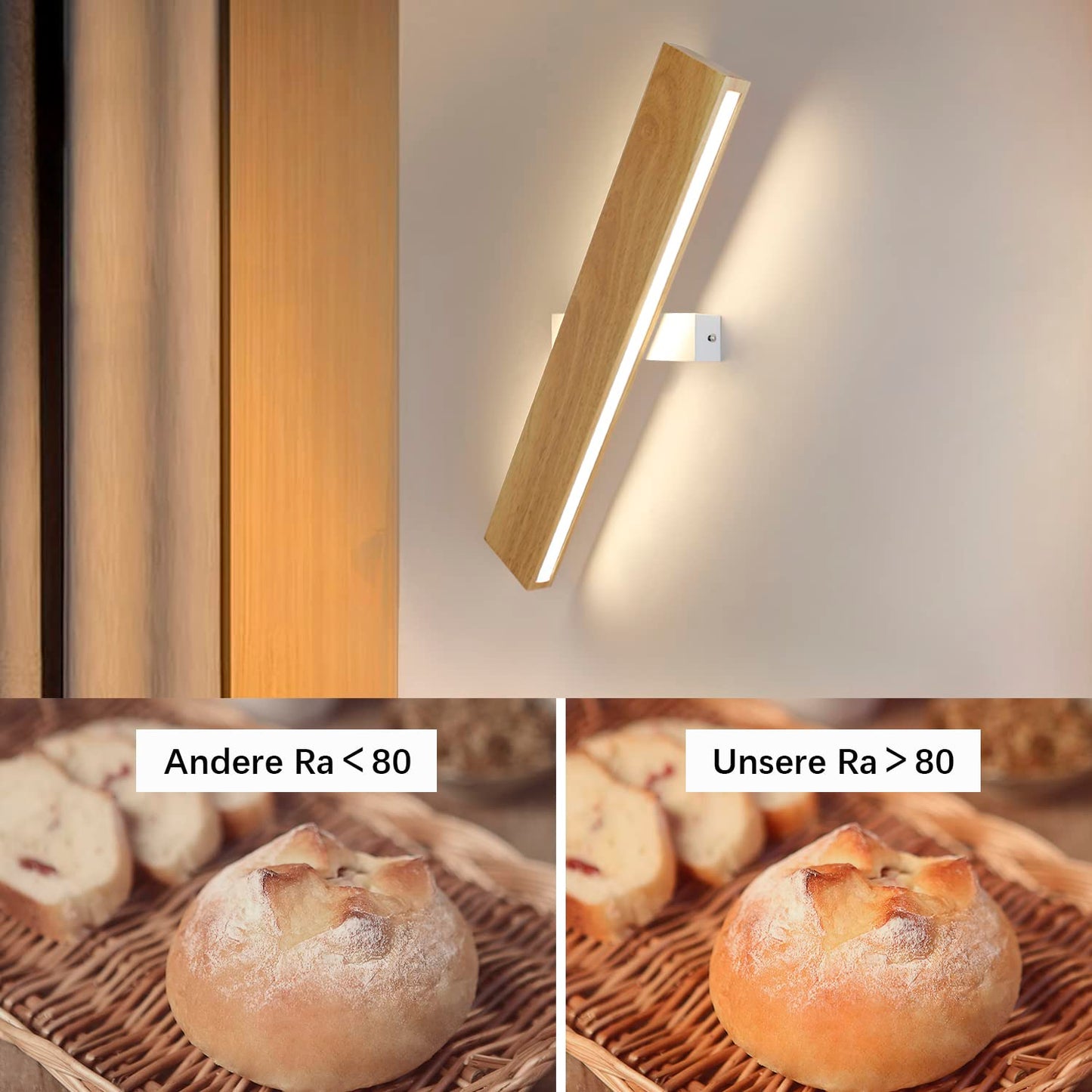 ZMH LED Wandleuchte innen Wandlampe - 52CM Holz Modern Flurlampe Up und Down Design 17W Treppenhauslampe Indirekt 3000K Warmweiß Wandbeleuchtung für Wohnzimmer Schlafzimmer Flur Treppenhaus Bett Küche