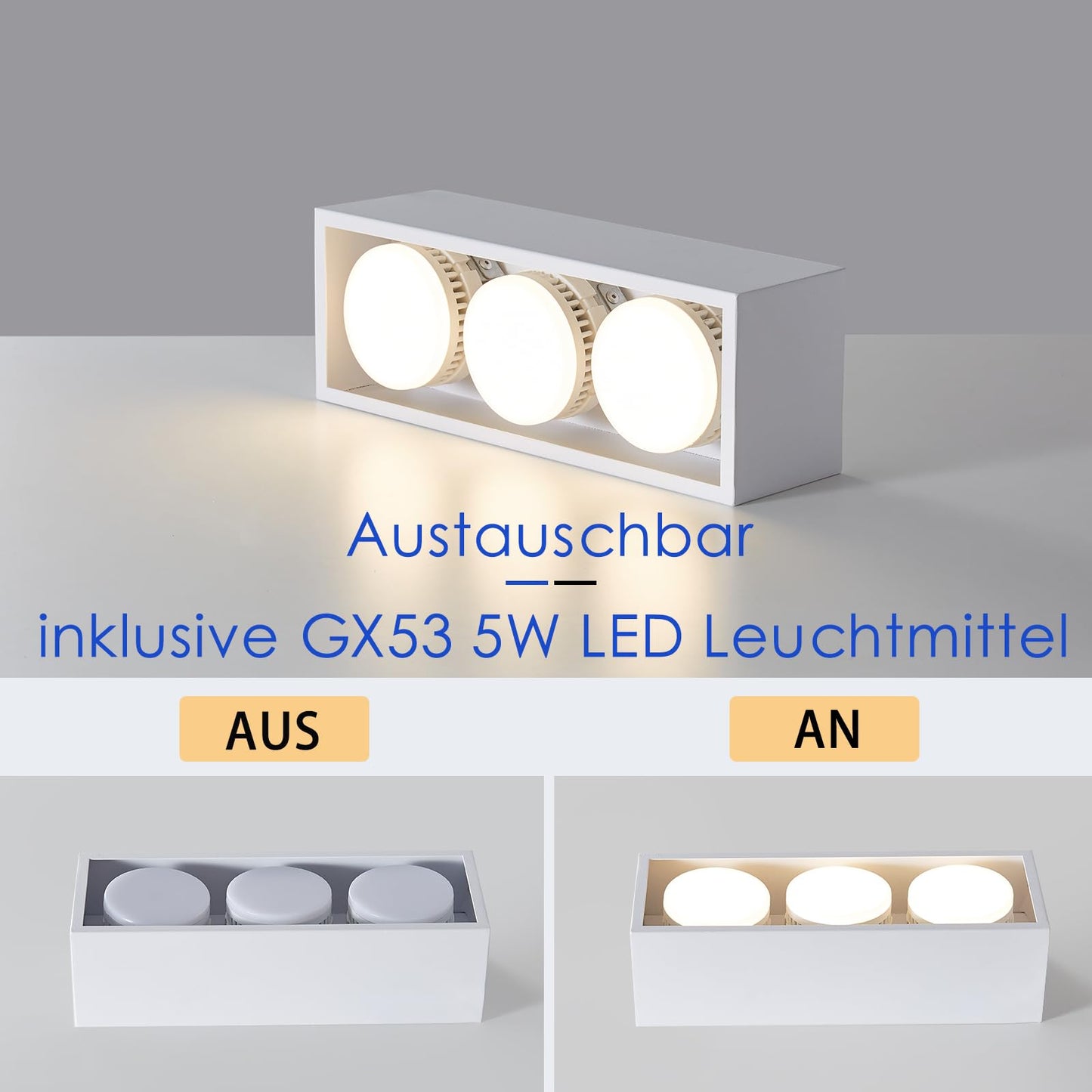 ZMH Deckenleuchte Aufputz LED Deckenspots - Weiß Deckenstrahler Modern Aufbaustrahler mit 3 Flammig Schwenkbar Aufbauspot Eckig Warmweiß 3x5W GX53 für Küche Wohnzimmer Esszimmer Schlafzimmer Flur