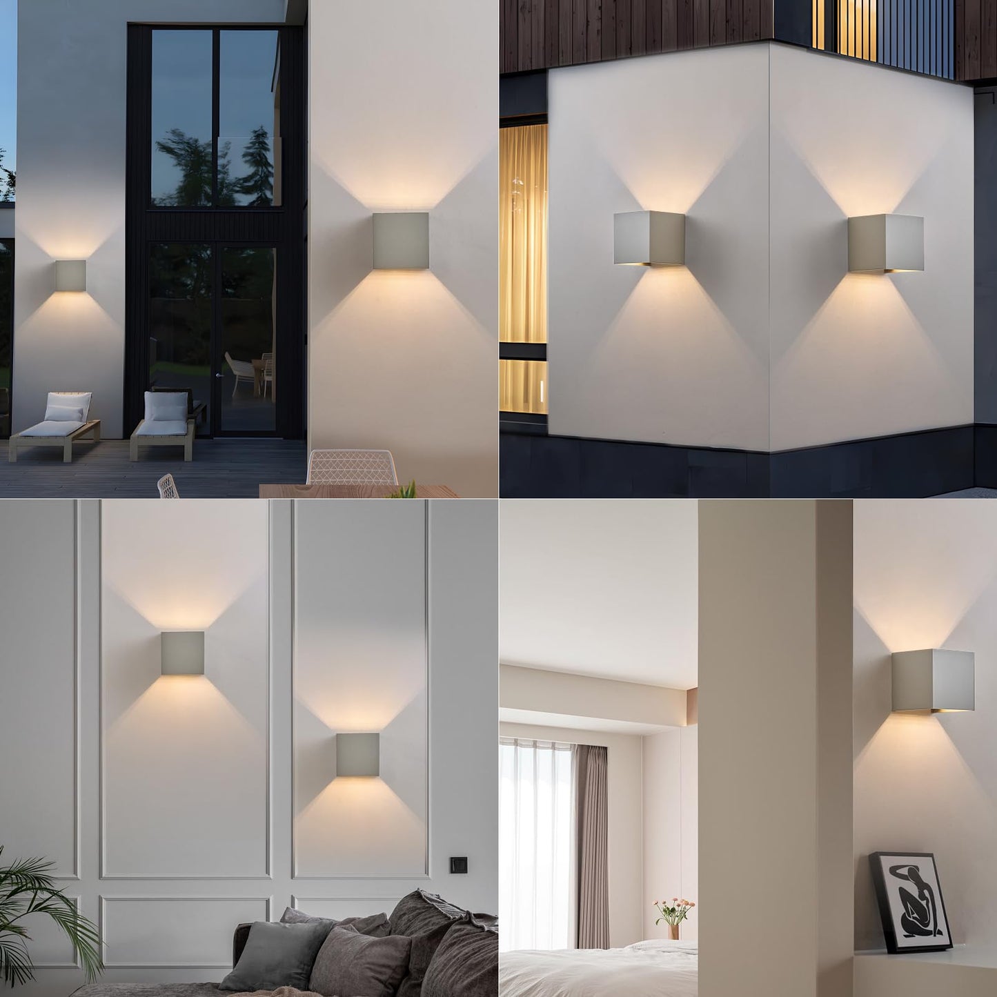 ZMH LED Wandleuchte Innen Wandlampe - 4ER Set Außenwandleuchten Grau Aussenlampe Aussen Wandbeleuchtung Außenlampe Up Down Außenleuchte IP65 Außenbeleuchtung 3000K Warmweiß für Hauswand Garten