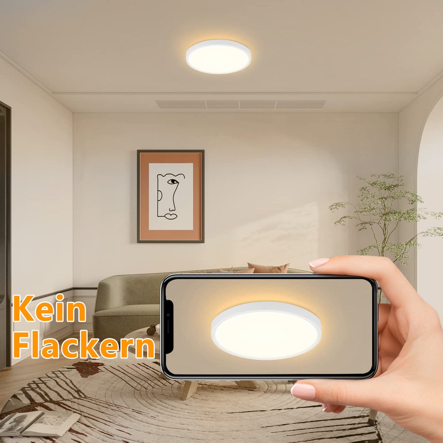 ZMH Deckenlampe LED Deckenleuchte Schlafzimmer - Schlafzimmerlampe Flach Badezimmerlampe Ø22cm Küche Badezimmer Deckenbeleuchtung 15W Küchenlampe IP44 Flurlampe Rund Badlampe Warmweiß für Bad Flur