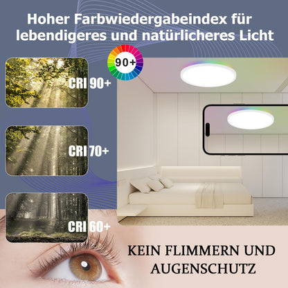 ZMH LED Deckenleuchte Dimmbar Deckenlampe Wohnzimmer - Farbwechsel Wohnzimmerlampe Rund 24W Lampe Schlafzimmer Decke mit Fernbedienung Schlafzimmerlampe Küchenlampe IP44 Badezimmer Lampe 2Set