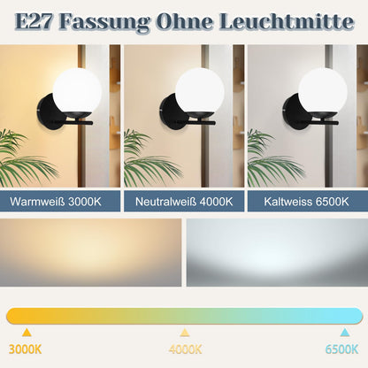 ZMH Wandleuchte Schwarz Wandlampe Innen - E27 Metall Design Modern aus Glas Bettlampe Wandbeleuchtung Badezimmer Vintage Flurlampe für Wohnzimmer Schlafzimmer Flur Kinderzimmer - Ohne Leuchtmittel