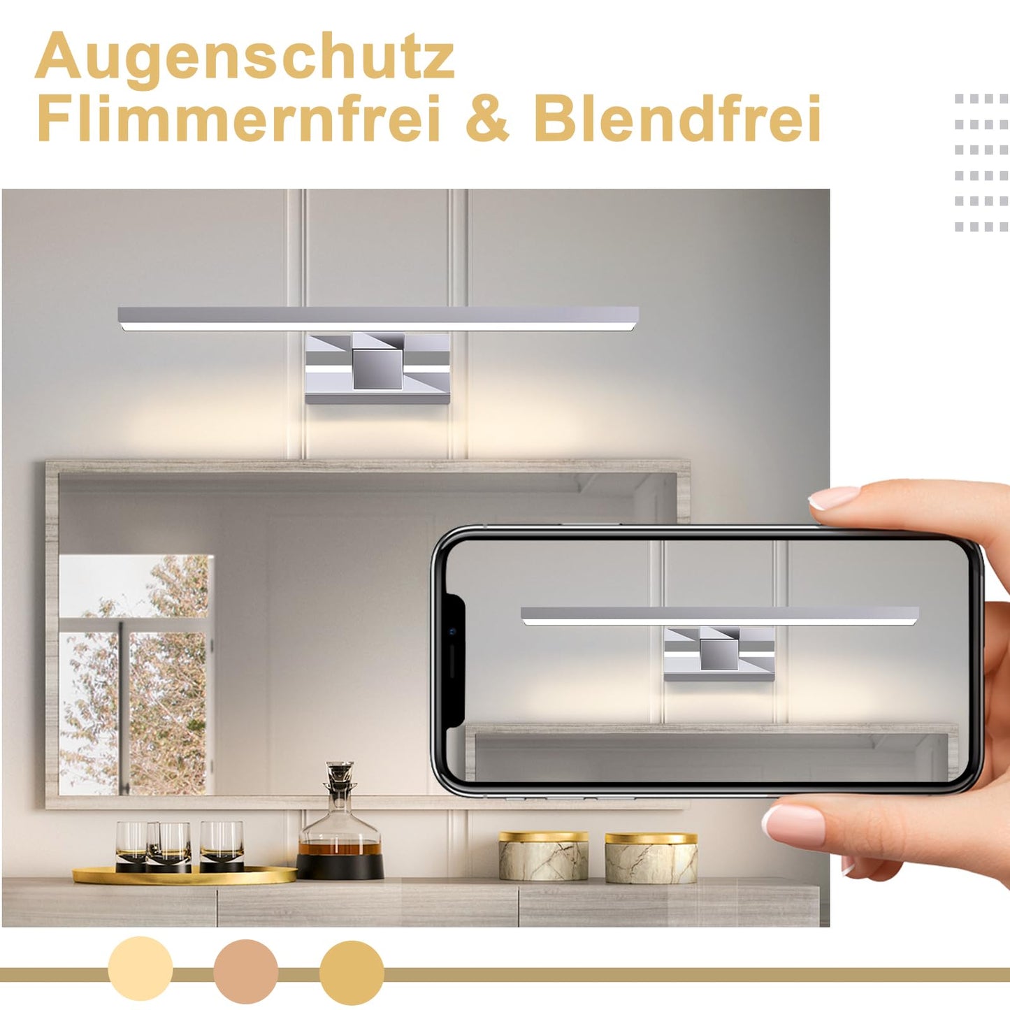 ZMH LED Spiegelleuchte Bad Spiegellampe - Badleuchte Wand 40CM Wandlampe Badezimmer 8W Wasserdicht IP44 Wandleuchte Chrom Modern Neutralweiß 4000K Badlampe Wandmontage für Keller Küche Badschrank