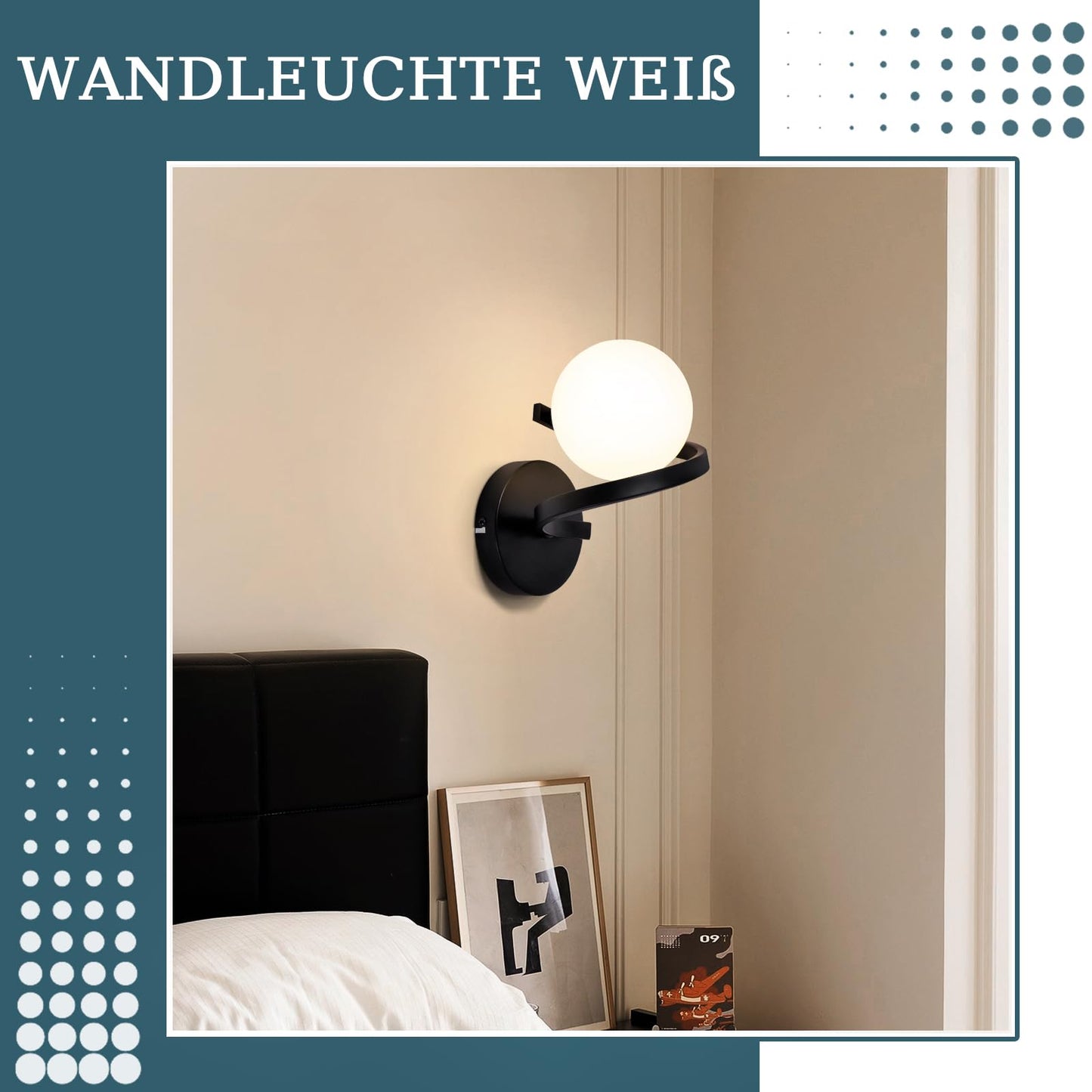 ZMH Wandleuchte Badezimmer Wandspots Glaskugel - Wandlampe G9 Schwarz Flurlampe Metall Küche Flurlampe Wandstrahler 1 Flammig Weiß Innen Wohnzimmerlampe für Schlafzimmer Treppen Kinderzimmer