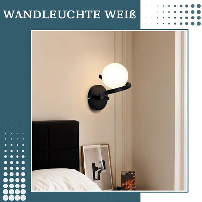 ZMH Wandleuchte Badezimmer Wandspots Glaskugel - Wandlampe G9 Schwarz Flurlampe Metall Küche Flurlampe Wandstrahler 1 Flammig Weiß Innen Wohnzimmerlampe für Schlafzimmer Treppen Kinderzimmer