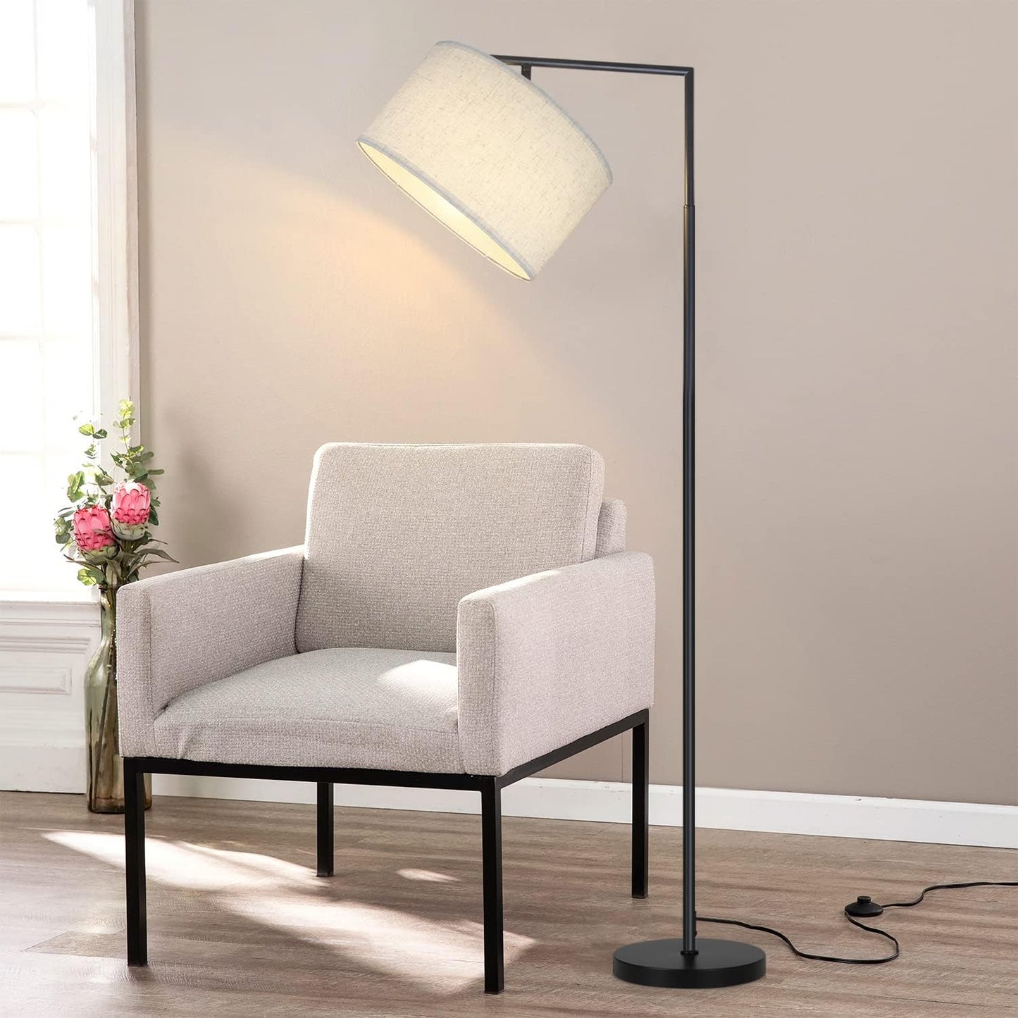 ZMH Stehlampe Modern Wohnzimmer Stehleuchte: bogenlampe Leselampe Schlafzimmer E27 Fassung Max. 40W Standleuchte Fußschalter Stoffschirm Design 166cm für Büro Sofa Hotel - Ohne Leuchtmittel