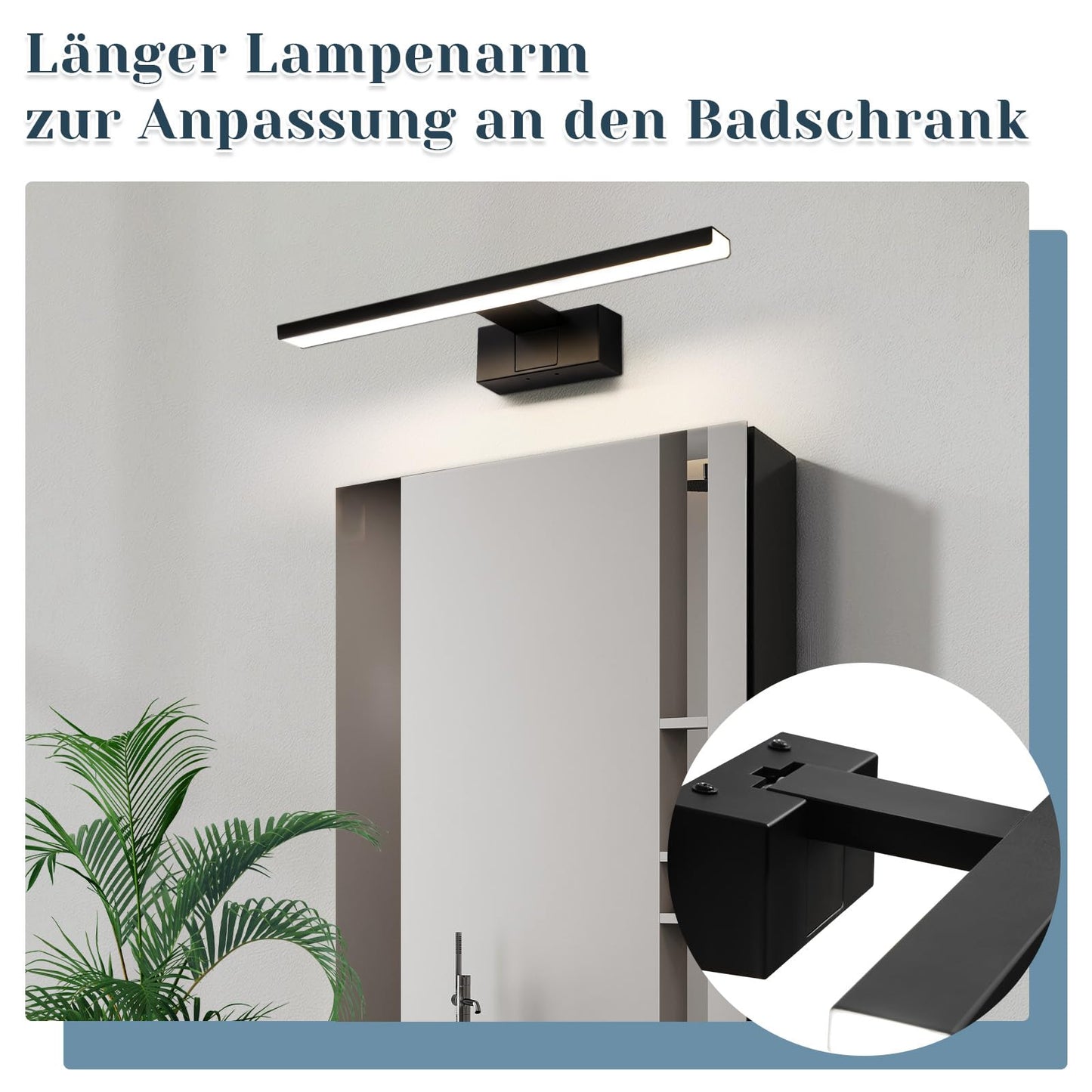 ZMH Spiegellampe LED Spiegelleuchte Bad - 40CM Badezimmer Schwarz Badlampe Wand Wasserdicht IP44 Wandlampe Modern Neutralweiß 4000K Weiß Wandleuchte für Keller Küche Badschrank