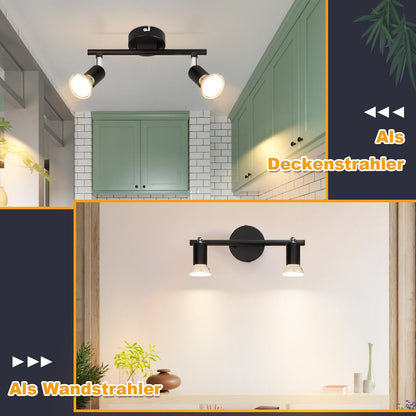 ZMH Deckenleuchte 2 Flammig Schwarz Deckenspot - Deckenstrahler LED Schwenkbar 330° GU10 Strahlar Ceiling Deckenlampe Schlafzimmer Wandstrahler für Flur Schlafzimmer Korrid Wohnzimmer