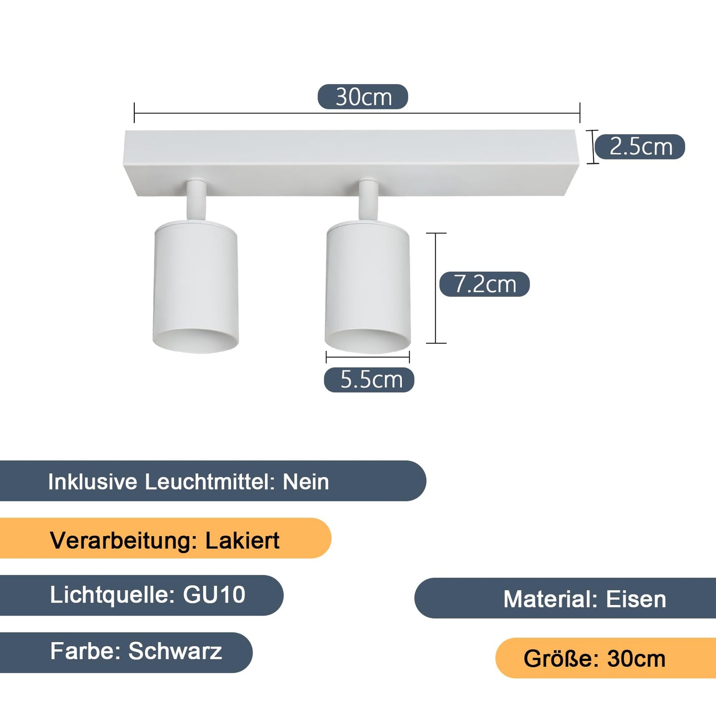 ZMH Deckenlampe 2 Flammig Deckenstrahler Weiss - Flur Deckenleuchte GU10 Modern Deckenspot Schwenkbar 350° MAX.25W Wandstrahler lampe für Wohnzimmer Schlafzimmer Küche (ohne Leuchtmittel)