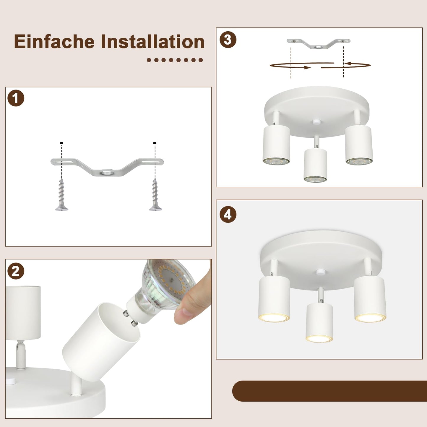 ZMH LED Deckenlampe Flur Deckenleuchte Wohnzimmer - Deckenstrahler 3 Flammig Modern Strahler Weiß Rund Deckenspots GU10 Metall Flurlampe Spot Schwenkbar Design Spotleuchte für Schlafzimmer Küche