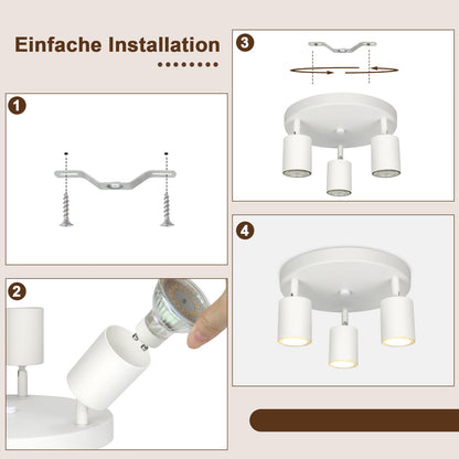 ZMH LED Deckenlampe Flur Deckenleuchte Wohnzimmer - Deckenstrahler 3 Flammig Modern Strahler Weiß Rund Deckenspots GU10 Metall Flurlampe Spot Schwenkbar Design Spotleuchte für Schlafzimmer Küche