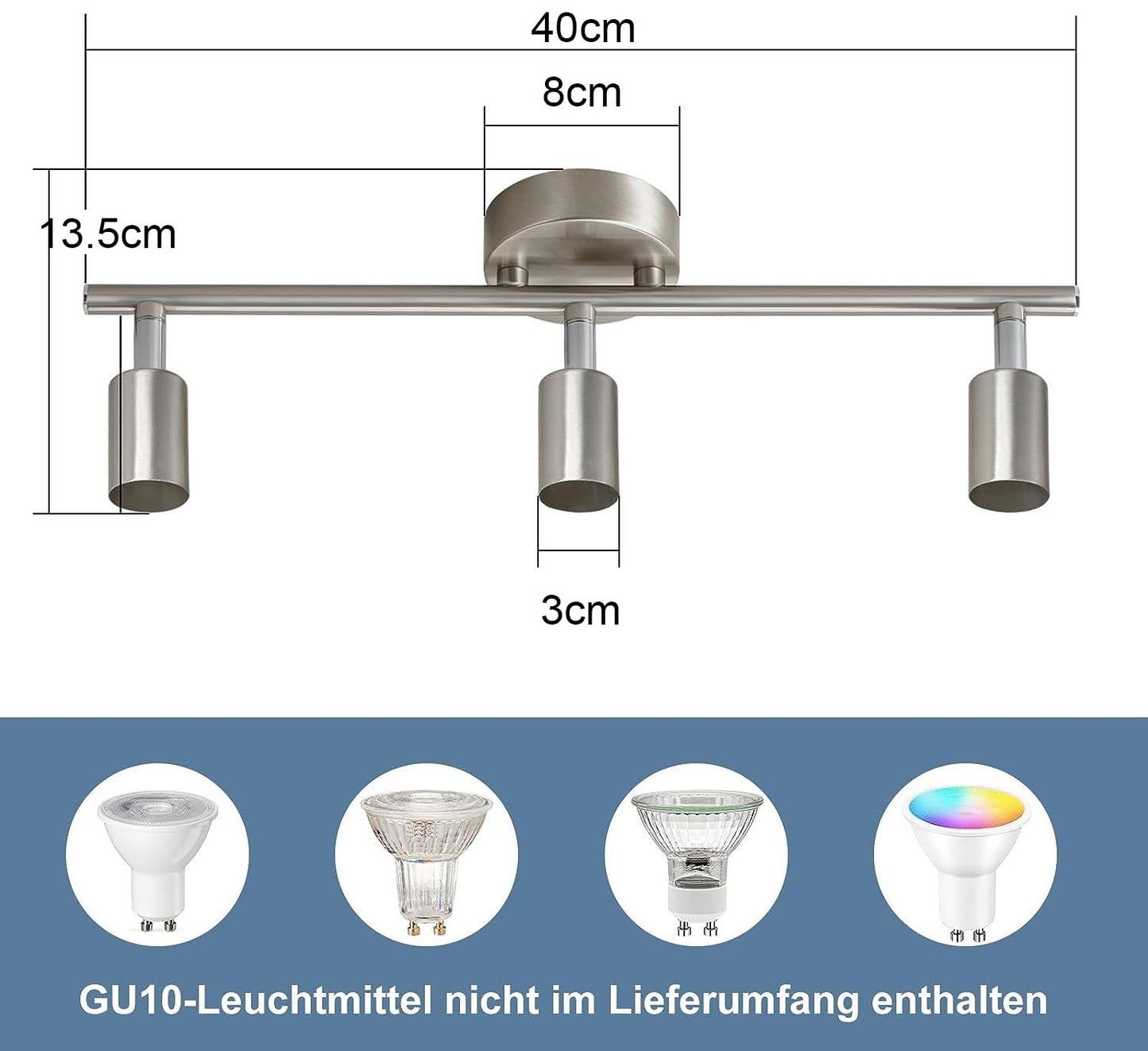 ZMH LED Deckenstrahler 3 Flammig Schwenkbar - Flur Deckenlampe Modern Deckenleuchte GU10 Deckenspot 350°Drehbar Strahler Lampe Edelstahl Decke Wohnzimmer Schlafzimmer Ohne Leuchtmittel