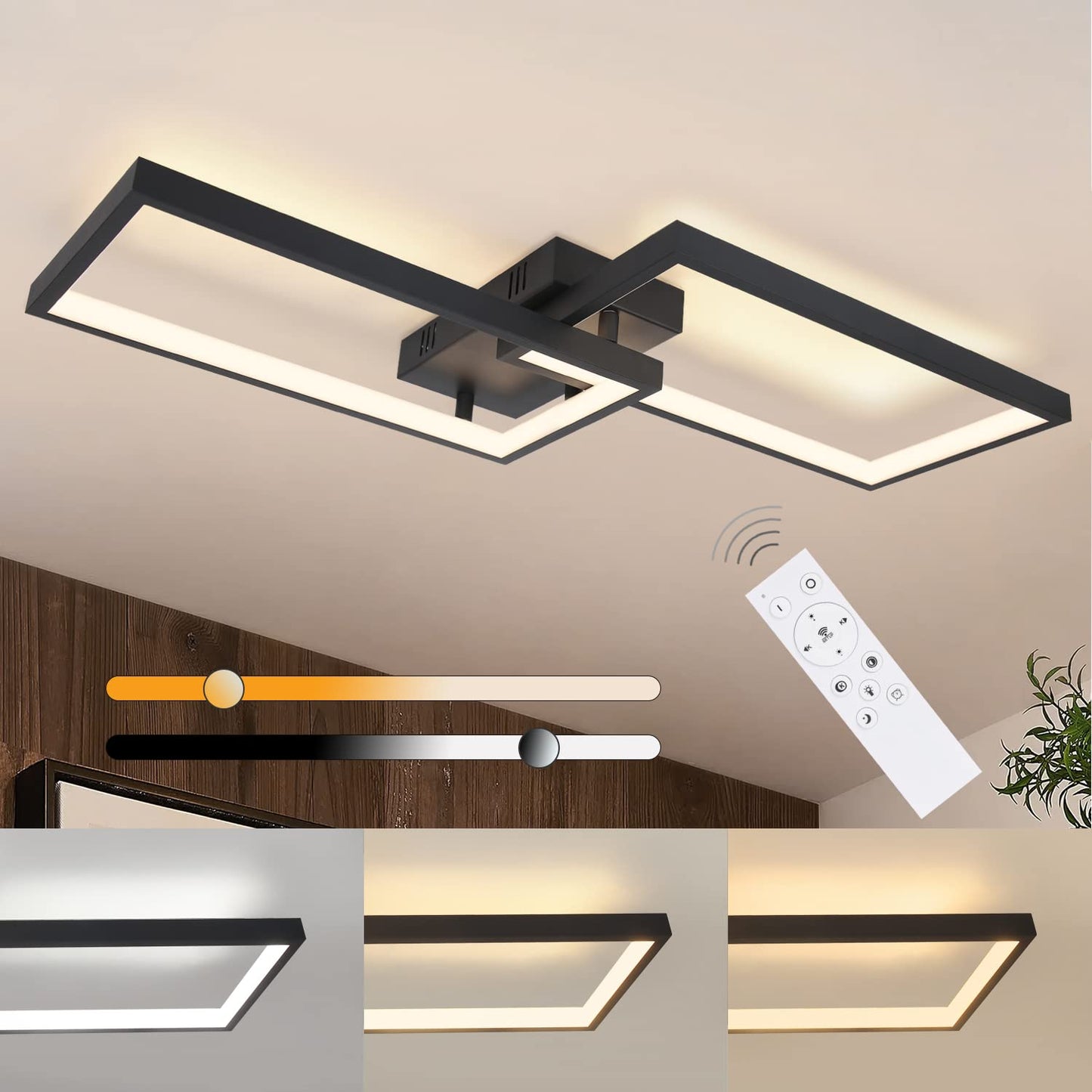 ZMH Deckenlampe LED Deckenleuchte Dimmbar mit Fernbedienung 40W Schwarz Wohnzimmerlampe aus Metall Modern Design Schlafzimmerlampe Küchenlampe für Schlafzimmer Esszimmer Wohnzimmer Arbeitszimmer