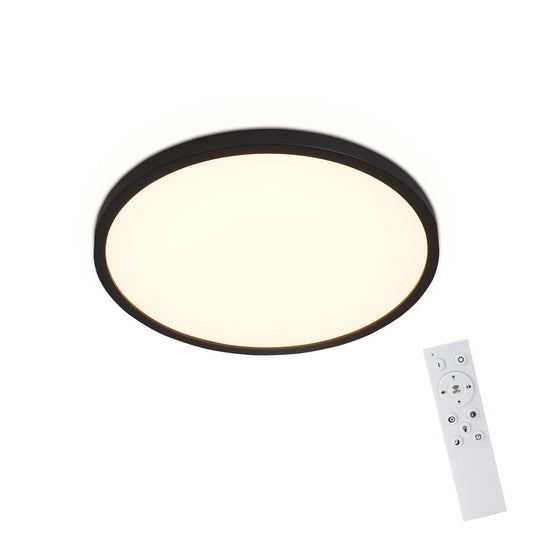 ZMH LED Deckenleuchte Flach Schwarz - 28W Dimmbar Deckenlampe Rund mit Fernbedienung 3000-6500K Ø30 CM Badezimmerlampe für Küche Esszimmer Flur Schlafzimmer Badezimmer