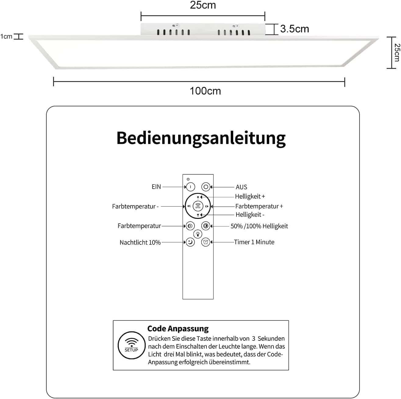 ZMH Deckenlampe LED Deckenleuchte Panel - Küchenlampe Dimmbar mit Fernbedienung Wohnzimmerlampe Flach 42W Küche Deckenbeleuchtung Lang Deckenpanel 100x25 cm für Wohnzimmer Schlafzimmer Büro