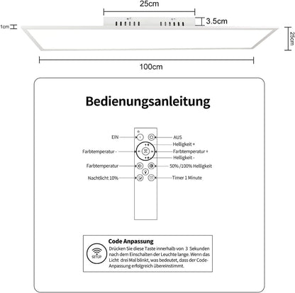 ZMH Deckenlampe LED Deckenleuchte Panel - Küchenlampe Dimmbar mit Fernbedienung Wohnzimmerlampe Flach 42W Küche Deckenbeleuchtung Lang Deckenpanel 100x25 cm für Wohnzimmer Schlafzimmer Büro