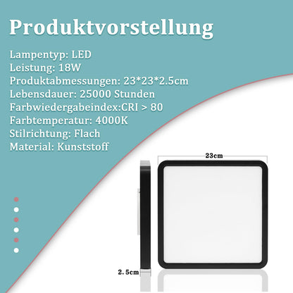 ZMH Deckenlampe LED Deckenleuchte Flach - Schlafzimmerlampe Schwarz Badezimmerlampe 23CM Deckenbeleuchtung Schlafzimmer 18W K¨¹chenlampe Eckig Badlampe Decke Flurlampe 4000K f¨¹r Bad K¨¹che Flur