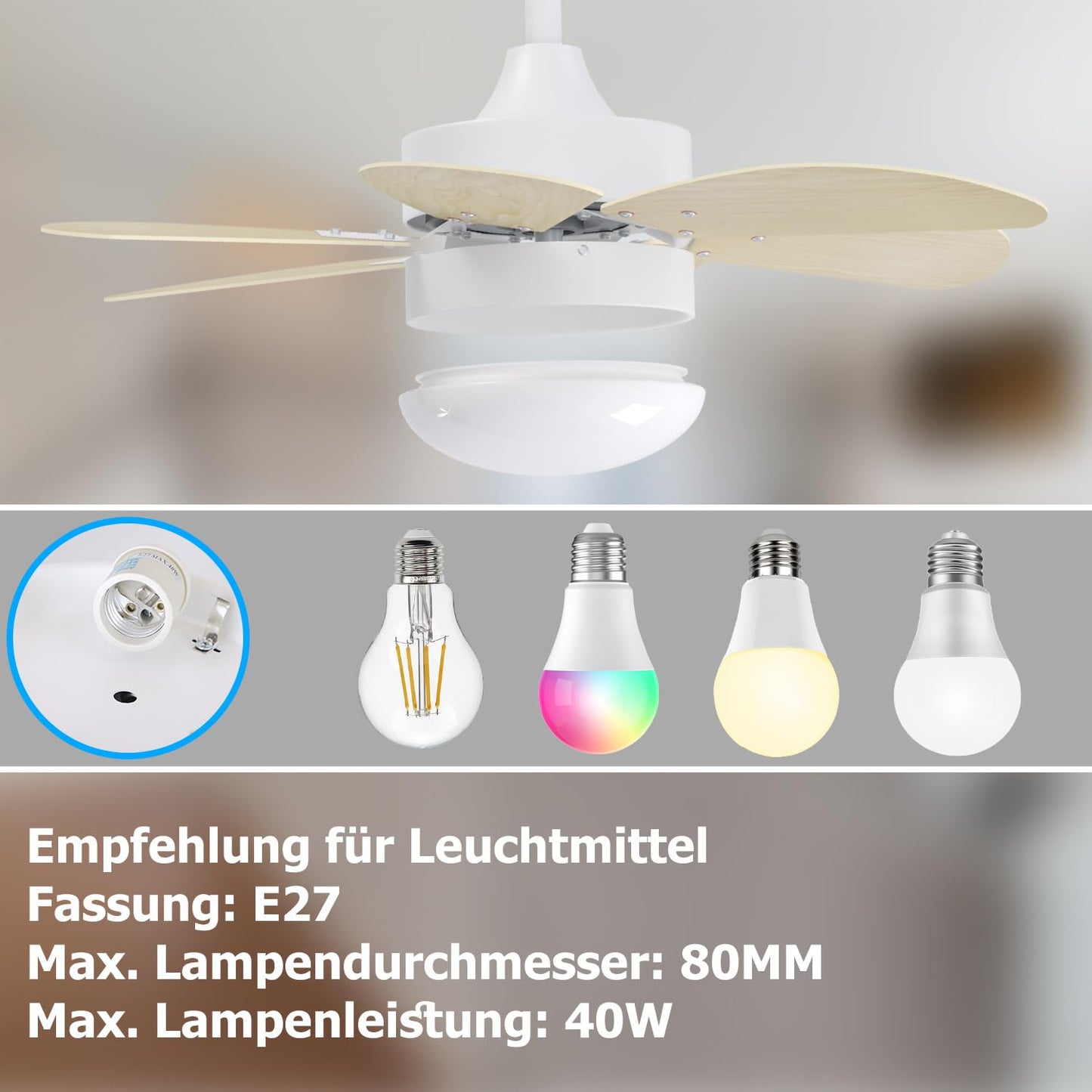 ZMH Deckenventilator Mit Beleuchtung und Fernbedienung Leise - Deckenlampe 6 Flügeln Ø75 cm Ventilator Timing Deckenleuchte Einzelleuchte Fan Sommer-/Winter Schlafzimmer Esszimmer/Holzfarbe