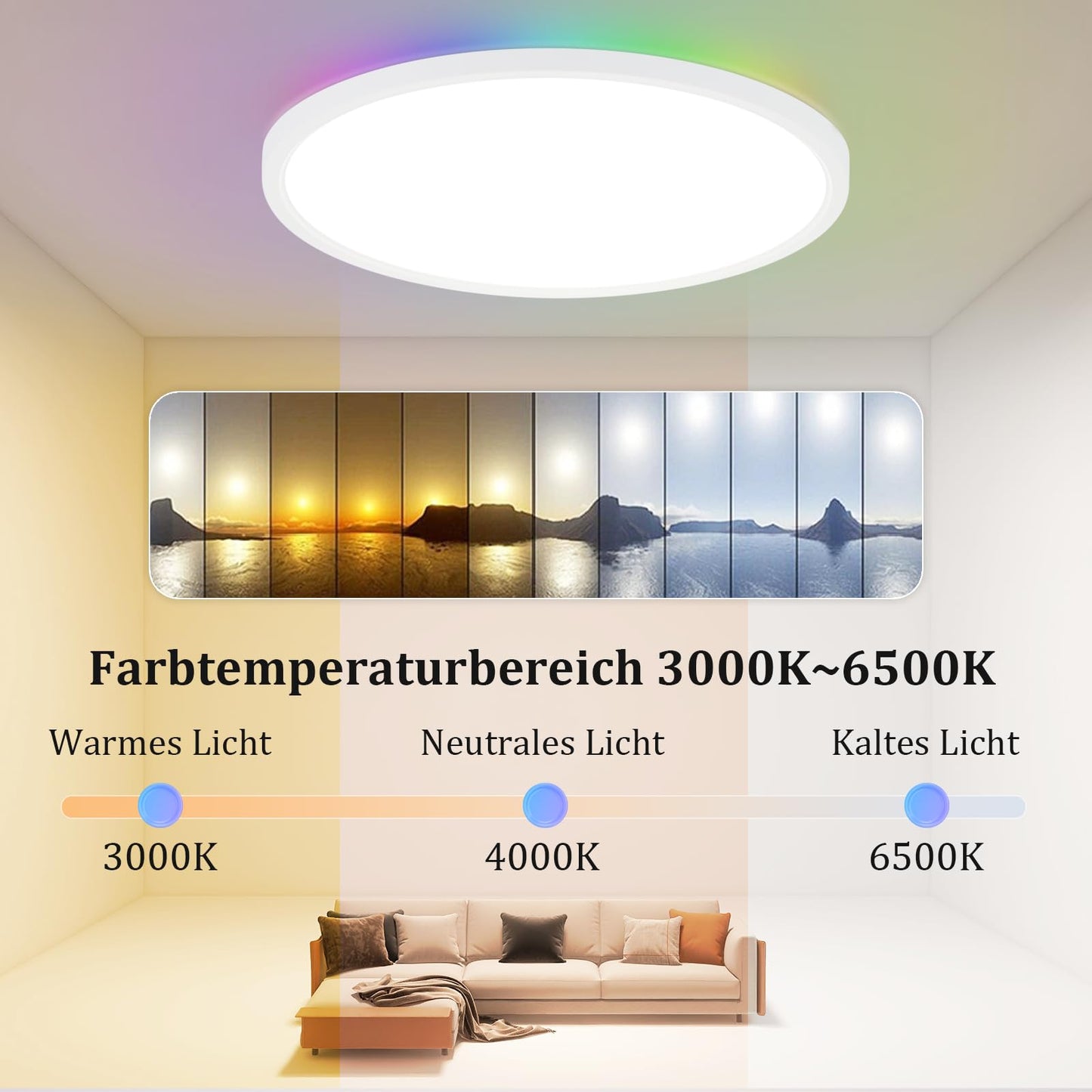 ZMH LED Deckenleuchte Dimmbar Deckenlampe Wohnzimmer - Farbwechsel Wohnzimmerlampe Rund 24W Lampe Schlafzimmer Decke mit Fernbedienung Schlafzimmerlampe Küchenlampe IP44 Badezimmer Lampe 2Set