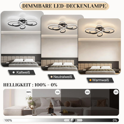 ZMH Deckenlampe LED Deckenleuchte Dimmbar - Wohnzimmerlampe Groß 100cm Wohnzimmer 90W Modern Schwarz Schlafzimmerlampe mit Fernbedienung Design Deckenbeleuchtung für Esszimmer Büro Küche