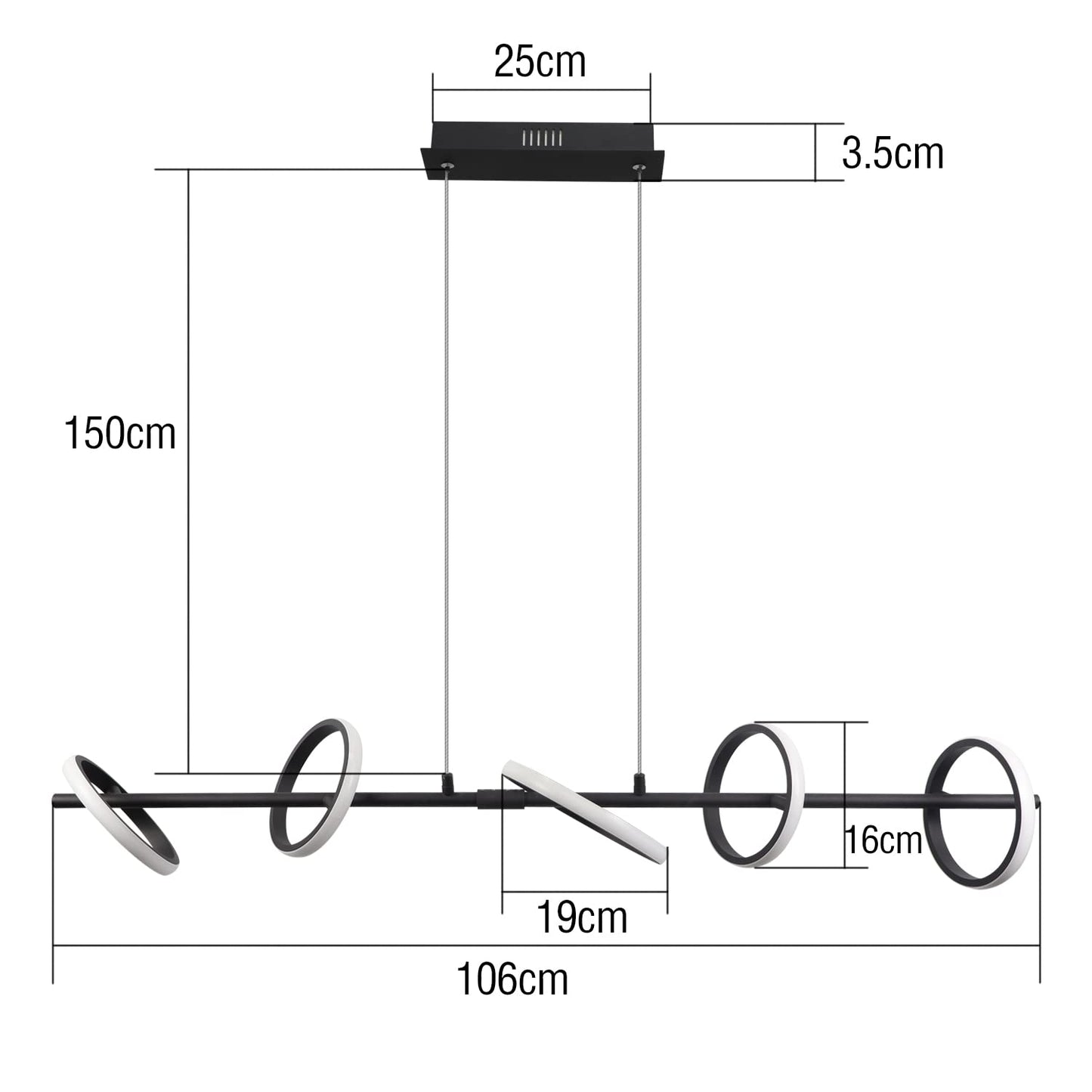 ZMH LED Pendelleuchte Esstisch Hängelampe Schwarz Esszimmerlampe Modern Dimmbar Esstischlampe mit Fernbedienung 42W Ring Hängeleuchte 150CM Höhenverstellbar Wohnzimmer Pendellampe für Esszimmer