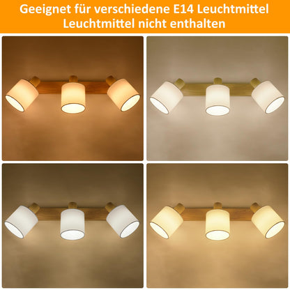 ZMH Deckenleuchte 3 Flammig Deckenlampe Flur - Deckenstrahler Modern Holz Deckenspot Wandstrahler Schwenkbar 350° E14 MAX.25W lampe für Wohnzimmer Schlafzimmer Küche (ohne Leuchtmittel)