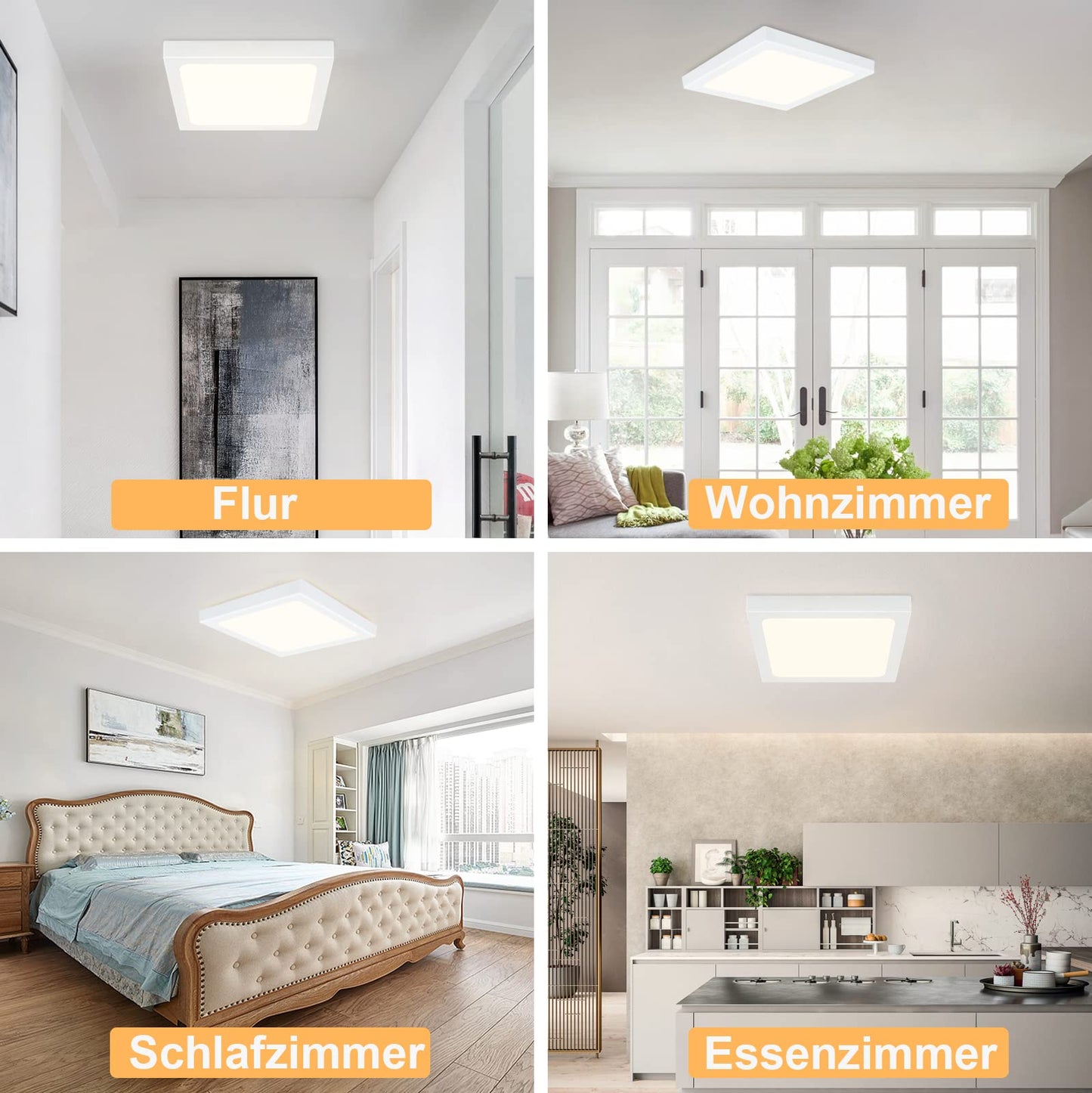 ZMH LED Deckenleuchte Flach Badezimmer 18W - Deckenlampe 4000K IP44 Schlafzimmerlampe Modern Ø23CM Eckig LED Lampe Weiß Neutralweiß Wasserfest für Flur Küche Büro Wohnzimmer