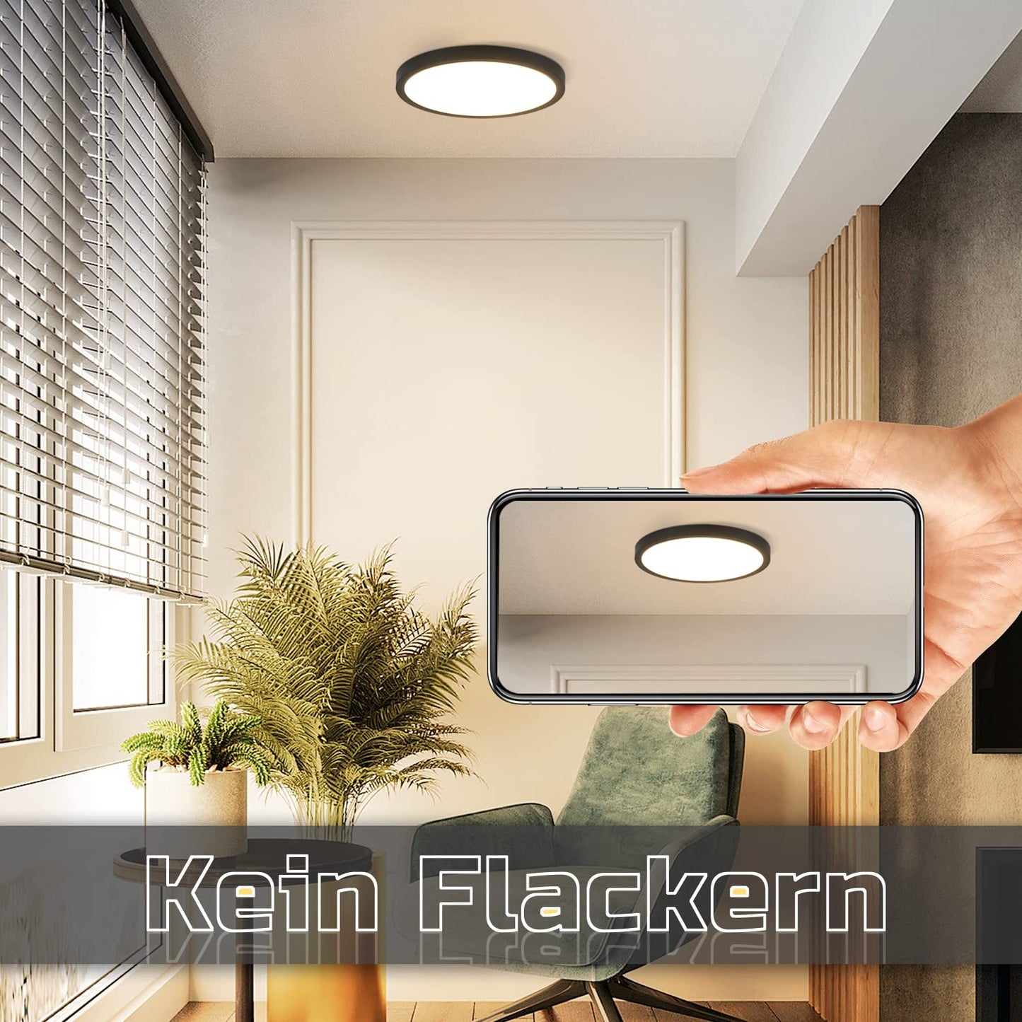 ZMH Deckenlampe LED Deckenleuchte Flach - Küchenlampe Schwarz 8W Badezimmerlampe Rund Küche Deckenbeleuchtung 3000K Schlafzimmerlampe Klein Badlampe IP44 Flurlampe Ø17cm für Schlafzimmer Bad Flur