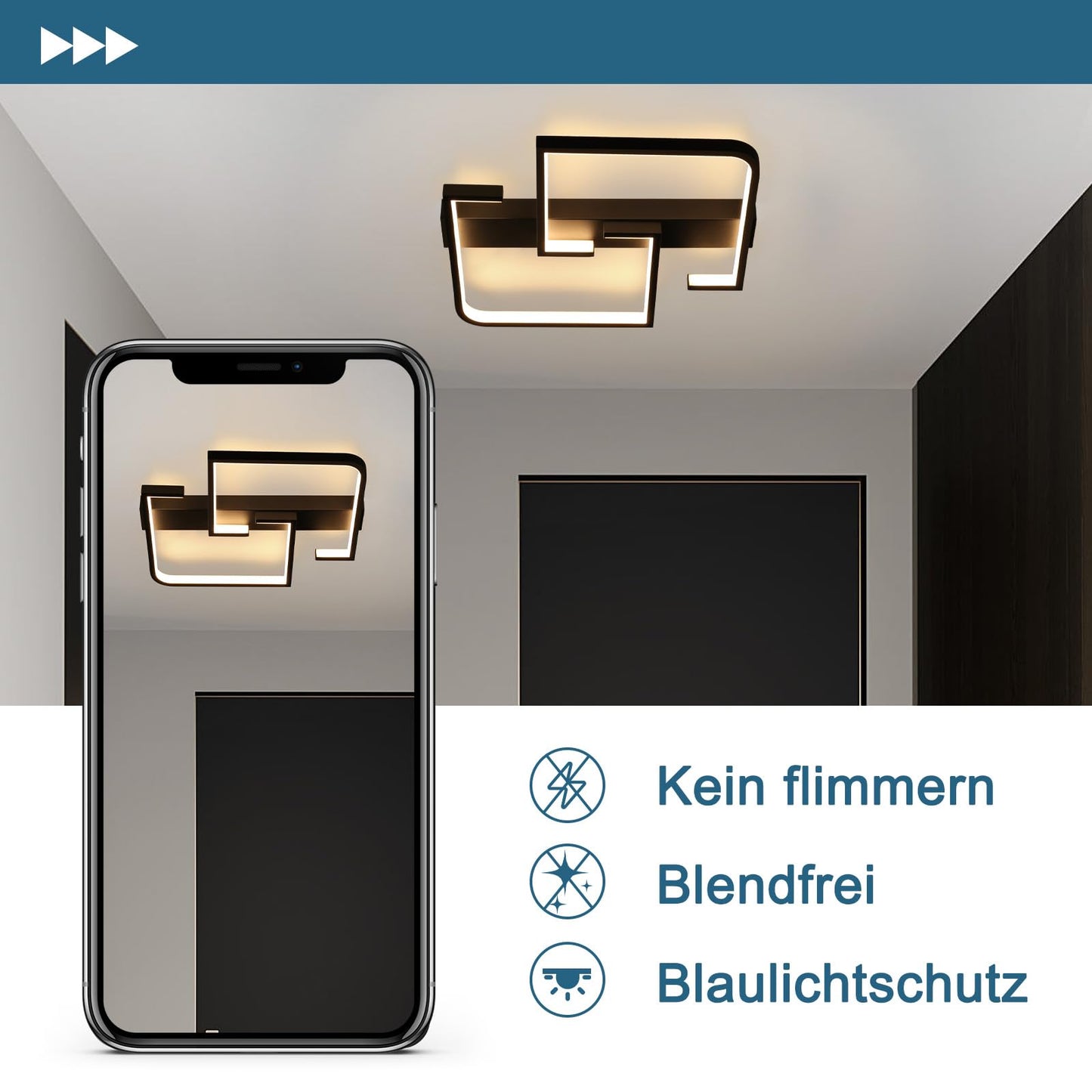 ZMH Deckenleuchte LED Deckenlampe Schwarz Klein Flurlampe 19W 30CM Küchenlampe Modern Warmweiß 3000K Geometrie Design Schlafzimmerlampe für Flur Schlafzimmer Küche Wohnzimmer Studio