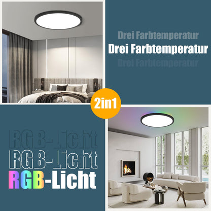 ZMH LED Deckenleuchte Flach Deckenlampe Wohnzimmer - 36W Wohnzimmerlampe Dimmbar mit Fernbedienung RGB Farbwechsel Lampe Schlafzimmer Rund Schwarz Rund IP44 Deckenlampe Badezimme