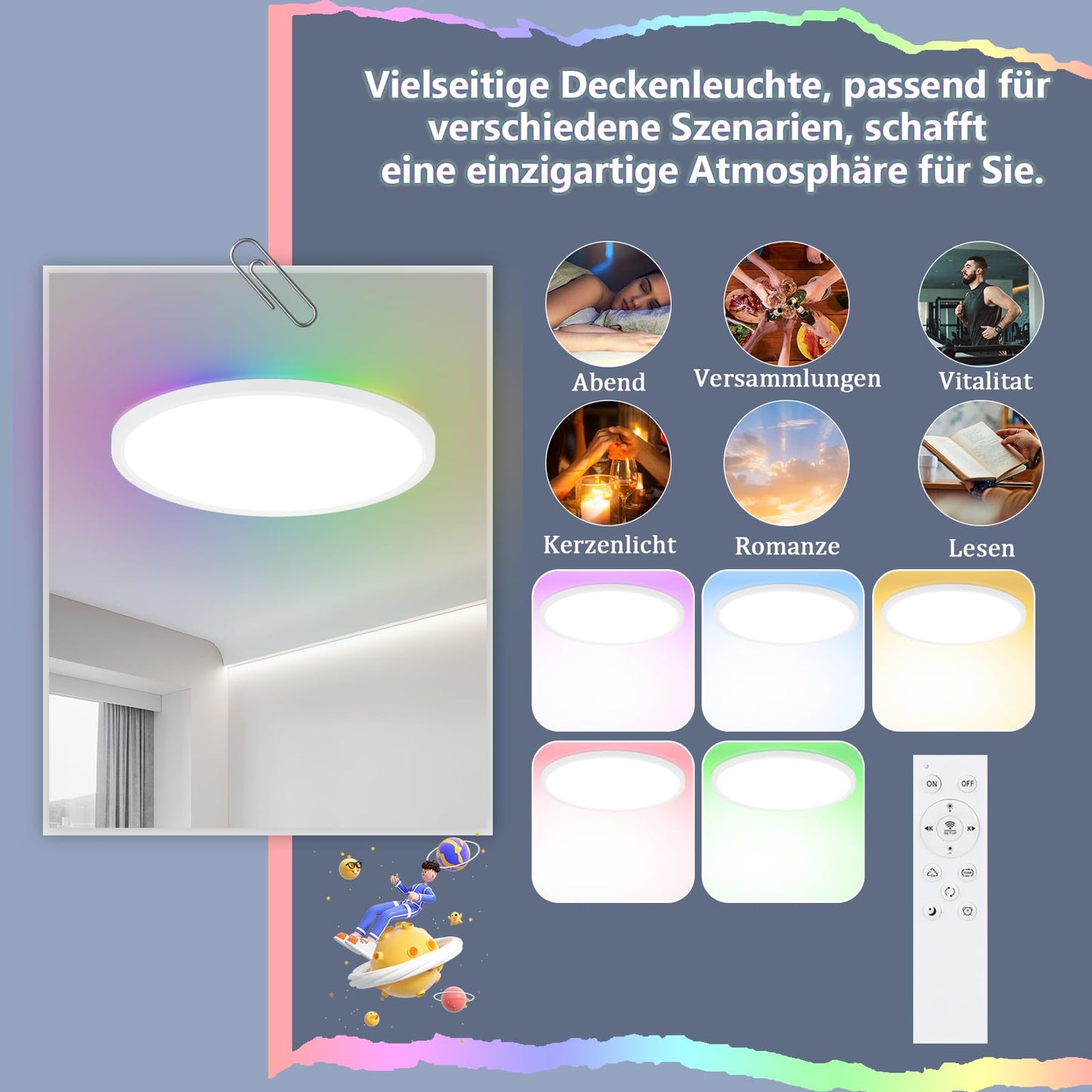 ZMH LED Deckenleuchte Dimmbar Deckenlampe Wohnzimmer - Farbwechsel Wohnzimmerlampe Rund 24W Lampe Schlafzimmer Decke mit Fernbedienung Schlafzimmerlampe Küchenlampe IP44 Badezimmer Lampe 2Set