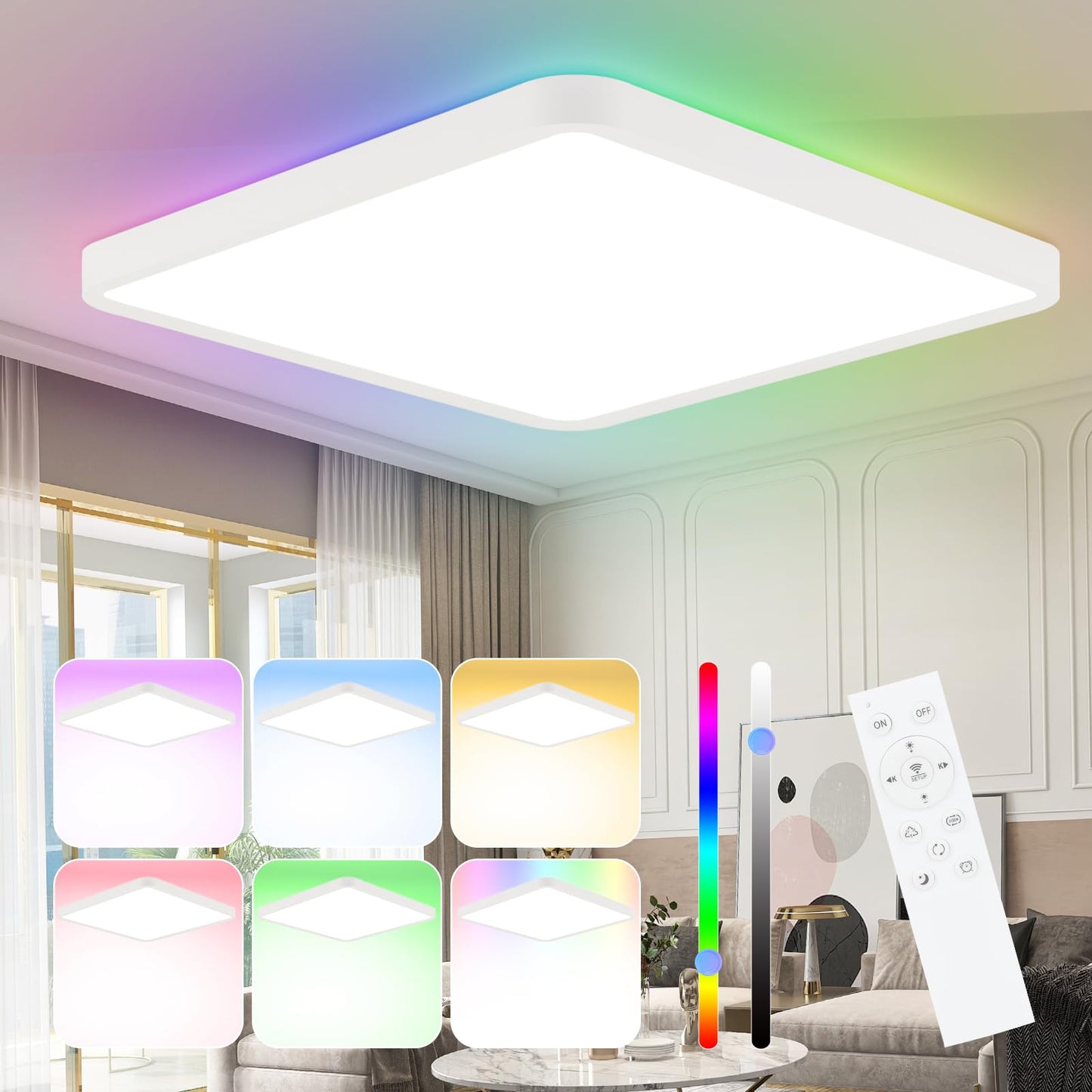 ZMH LED Deckenleuchte Flach Dimmbar Deckenlampe Wohnzimmer - RGB Farbwechsel Wohnzimmerlampe 36W Lampe Schlafzimmer Decke mit Fernbedienung Schlafzimmerlampe Küchenlampe IP44 Badezimmer Lampe