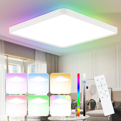 ZMH LED Deckenleuchte Flach Dimmbar Deckenlampe Wohnzimmer - RGB Farbwechsel Wohnzimmerlampe 36W Lampe Schlafzimmer Decke mit Fernbedienung Schlafzimmerlampe Küchenlampe IP44 Badezimmer Lampe