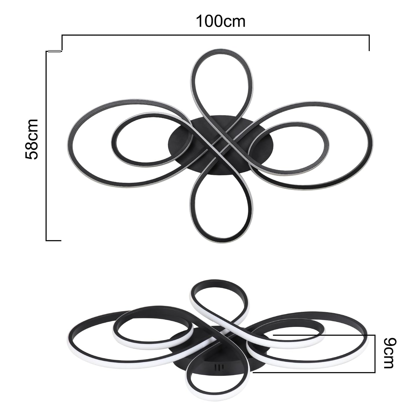 ZMH Deckenlampe LED Deckenleuchte Dimmbar - Wohnzimmerlampe Groß 100cm Wohnzimmer 90W Modern Schwarz Schlafzimmerlampe mit Fernbedienung Design Deckenbeleuchtung für Esszimmer Büro Küche