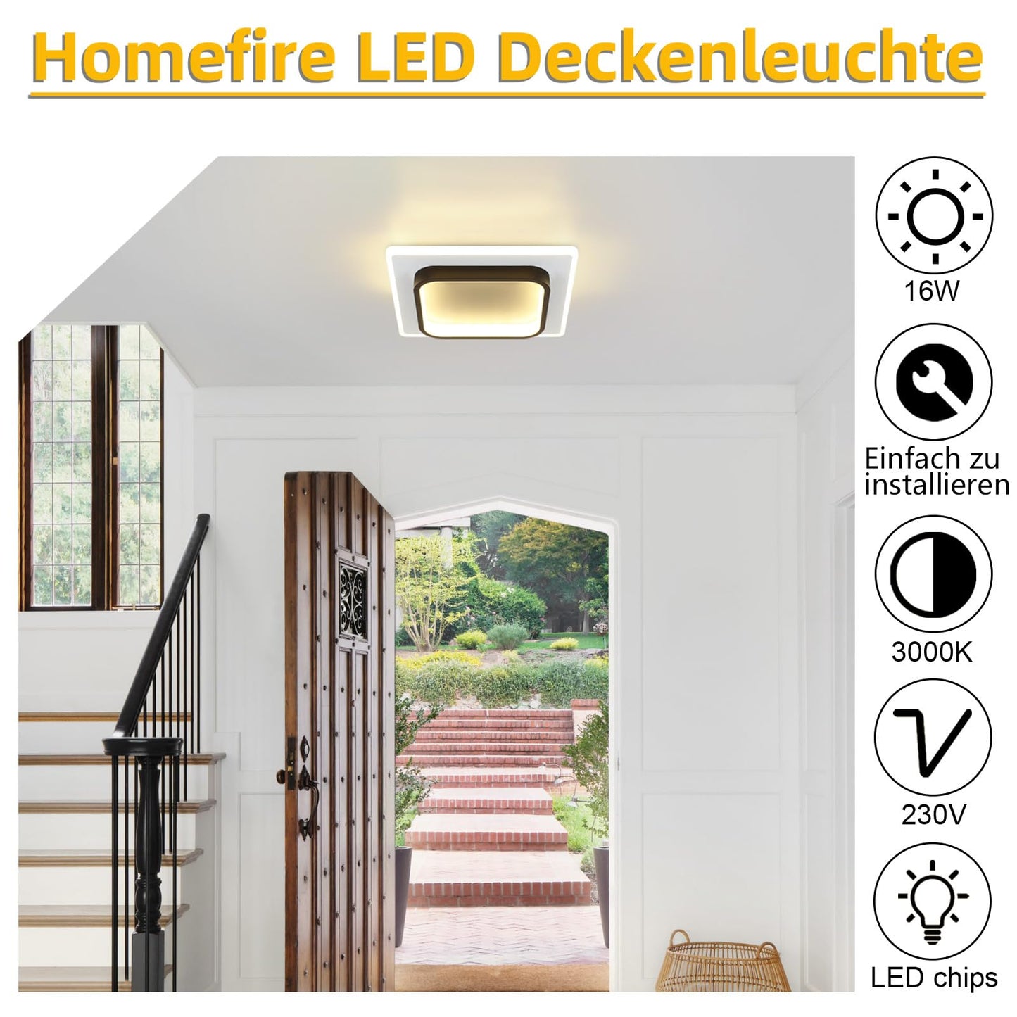 ZMH LED Deckenlampe Schlafzimmer Modern Deckenleuchte - Warmweiß Flurlampe Schwarz Schlafzimmerlampe 16W Acryl Wohnzimmerlampe Klein Design Küchenlampe für Flur Wohnzimmer Kinderzimmer Küche