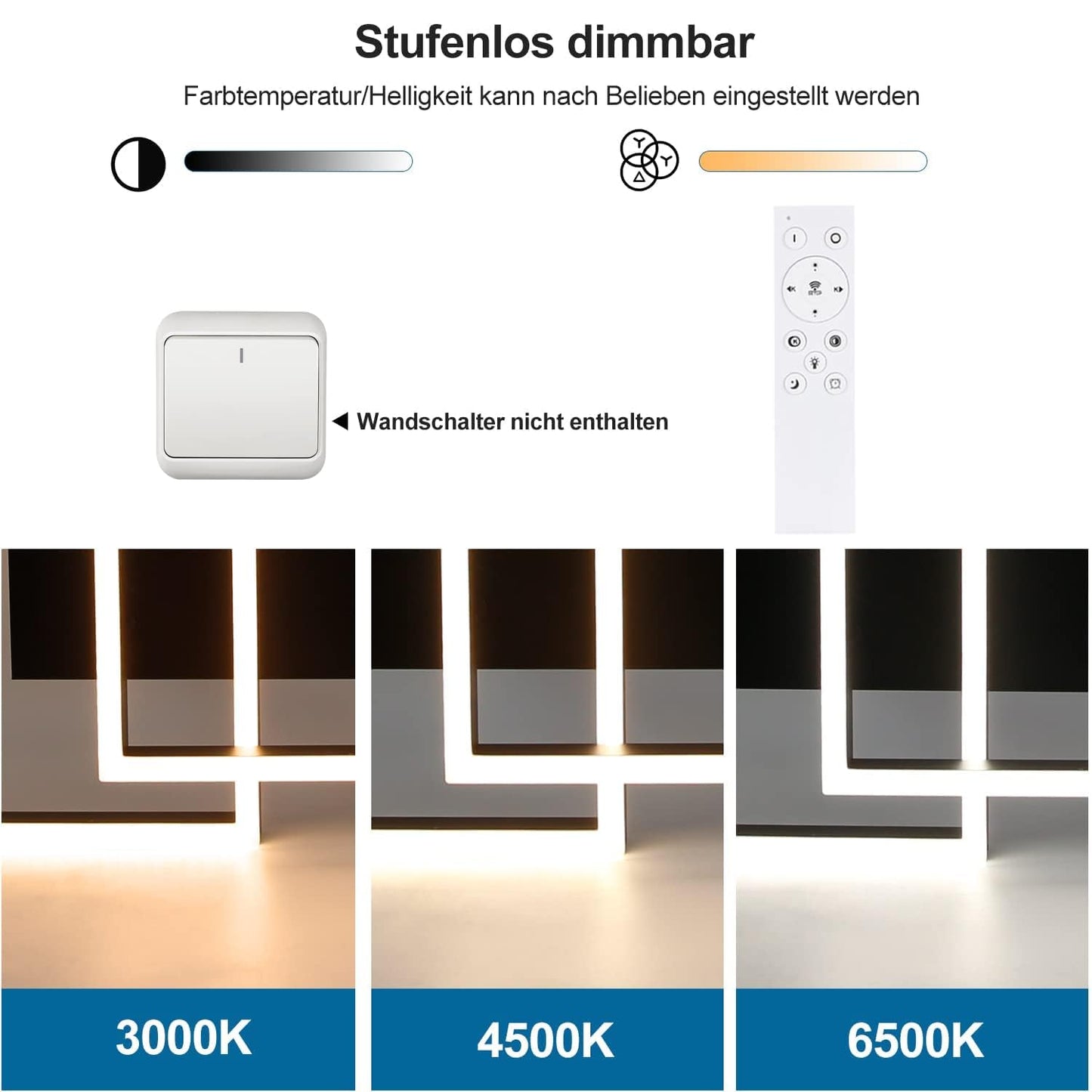 ZMH Deckenlampe LED Deckenleuchte Wohnzimmer - Schlafzimmerlampe Schwarz 61CM Wohnzimmerlampe Dimmbar Modern Design mit Fernbedienung 50W Deckenbeleuchtung für Schlafzimmer Küche Büro Esszimmer Flur