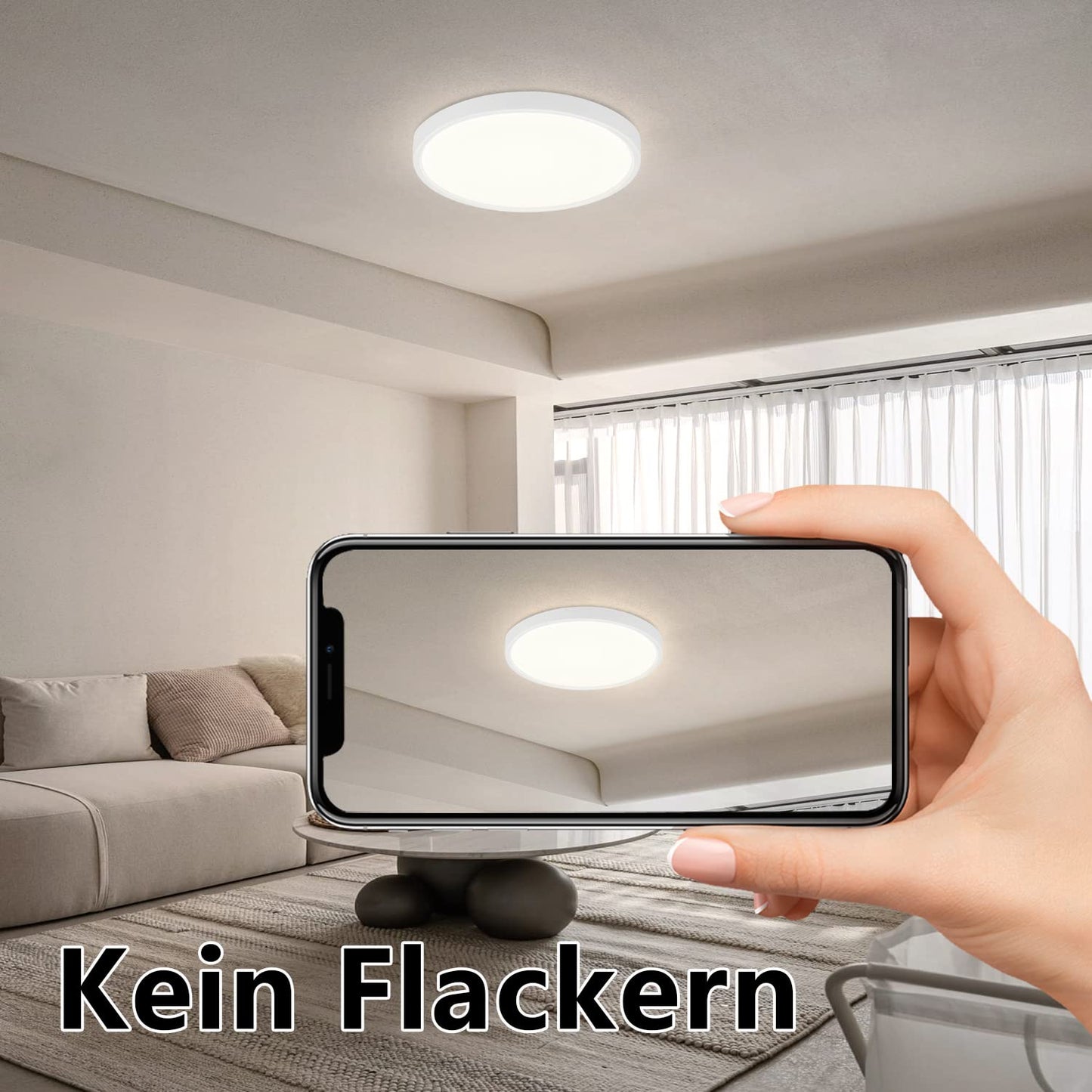 ZMH Deckenlampe LED Deckenleuchte Flach - 2ER Badezimmerlampe 15W Neutralweiß Ø22cm Badezimmer Deckenbeleuchtung Schlafzimmerlampe IP44 Wasserdicht Badlampe Rund Küchenlampe für Bad Schlafzimmer Flur