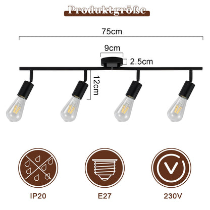 ZMH Deckenleuchte Schwarz Deckenstrahler 4 Flammig - E27 Flur Deckenspot Vintage Deckenlampe Schwenkbar 350° Spots Industrial küchenlampe für Küche Wohnzimmer Schlafzimmer (ohne Leuchtmittel)