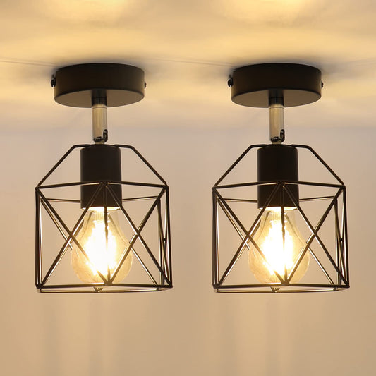 ZMH Deckenlampe 2ER Vintage Deckenleuchte Retro - E27 Flurlampe Retro Schlafzimmerlampe Schwarz Metall Flur Industrial Deckenbeleuchtung f¨¹r Wohnzimmer Treppenhaus Balkon K¨¹che
